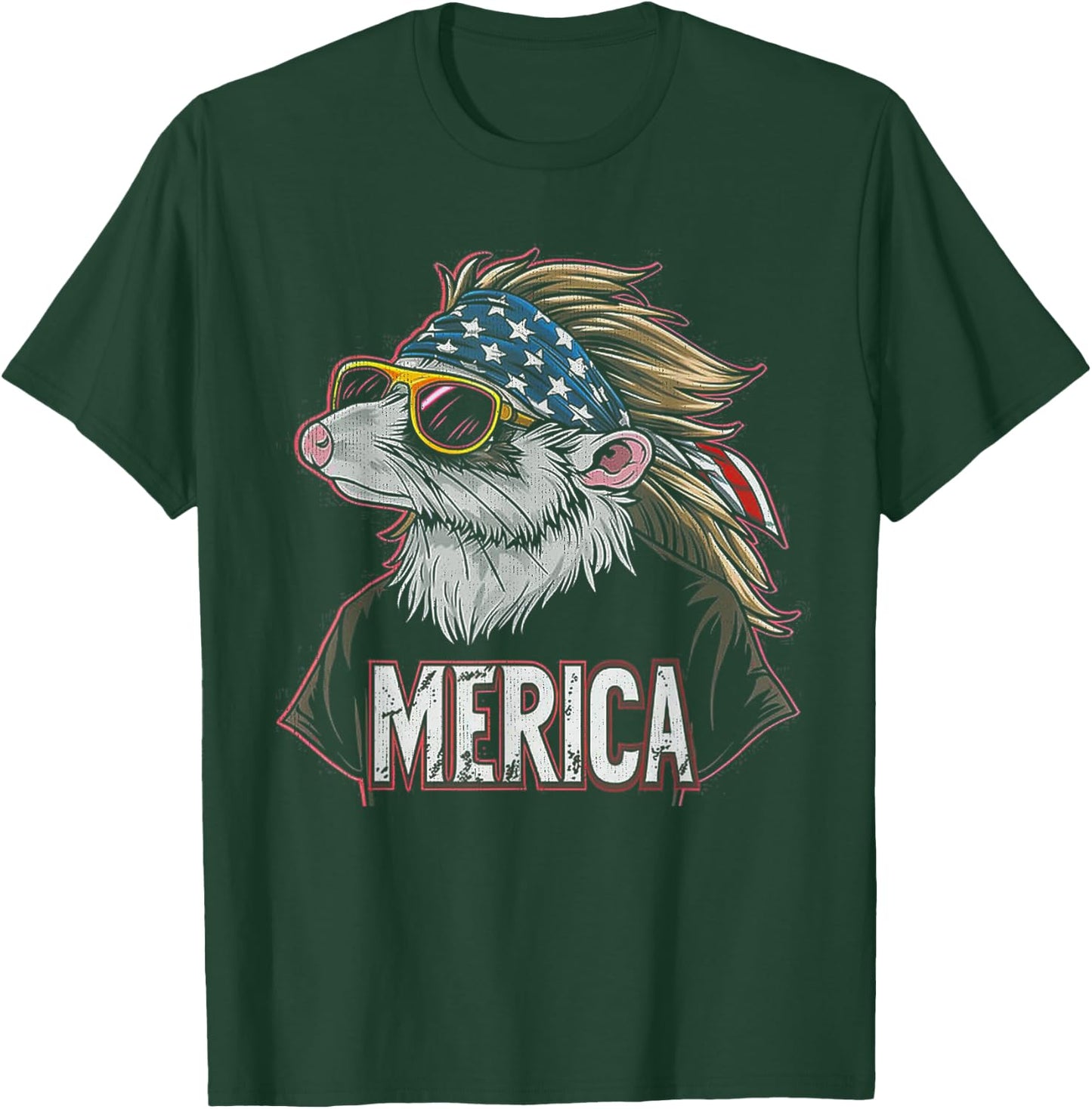 Opossum Possum - Patriotic 4th of July American Flag T-Shirt - T-Shirt | Forest