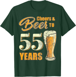 Cheers And Beers To 55 Years Funny Birthday Party Vintage T-Shirt - T-Shirt | Forest