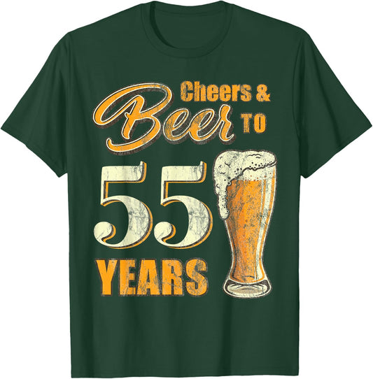 Cheers And Beers To 55 Years Funny Birthday Party Vintage T-Shirt - T-Shirt | Forest