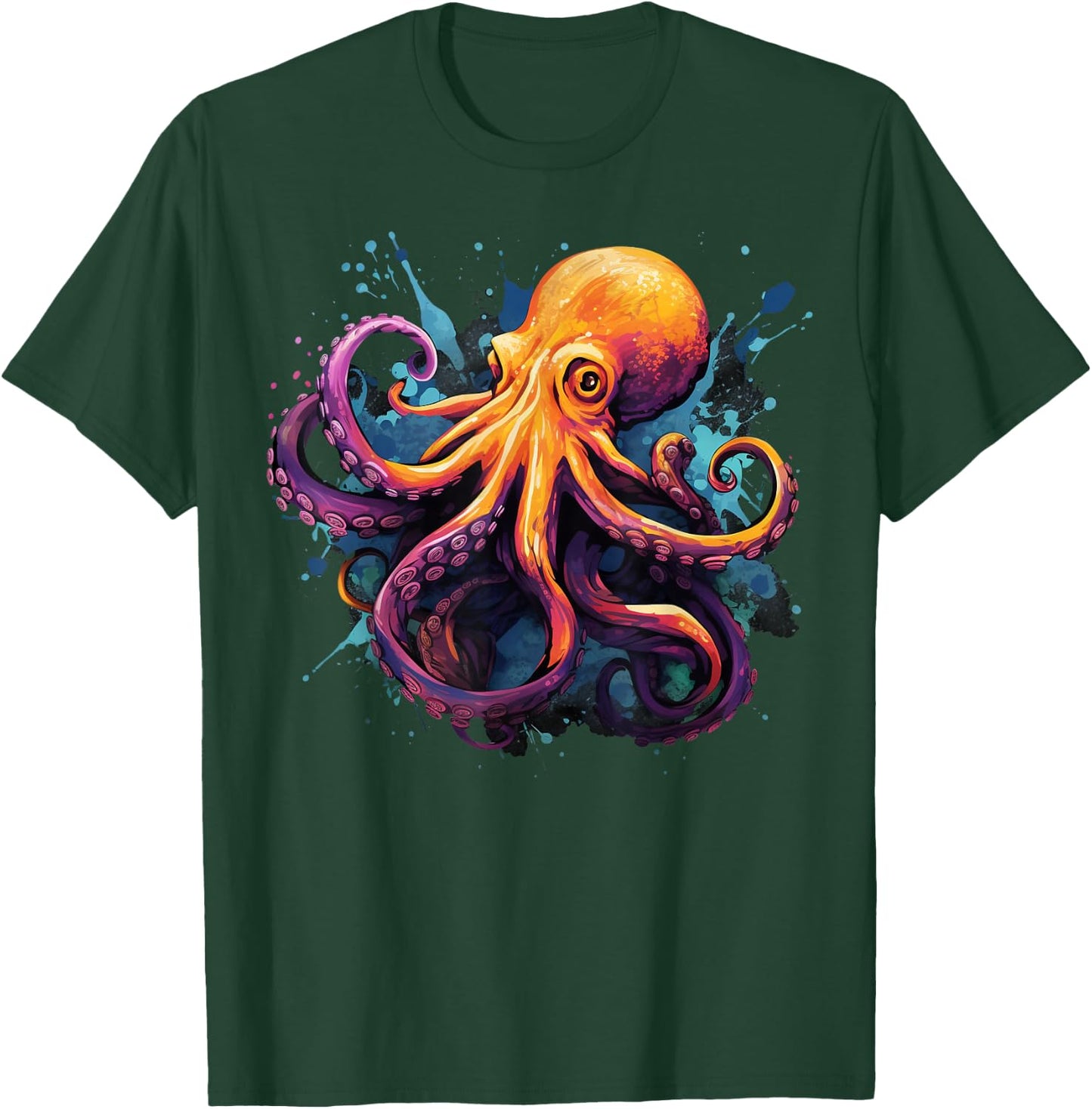 Cool Octopus on colorful painted Octopus T-Shirt - T-Shirt | Forest