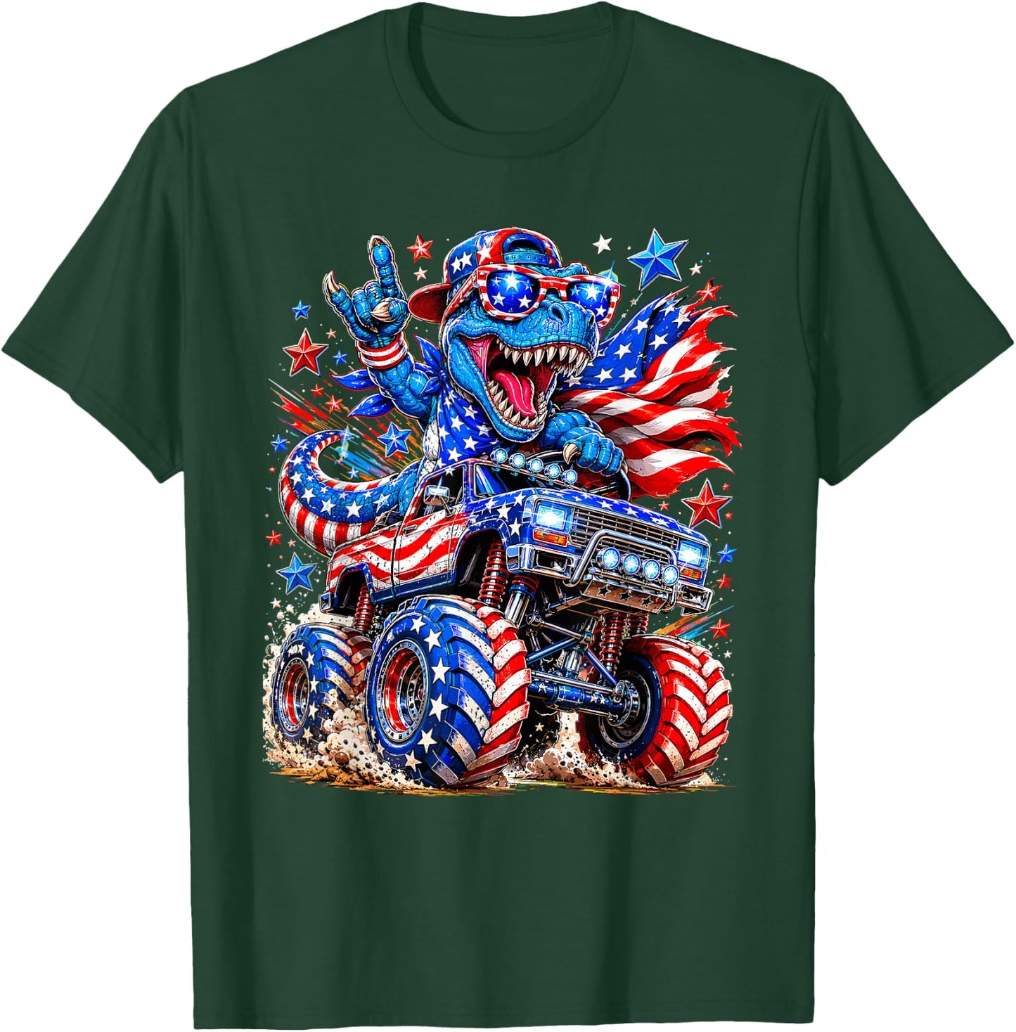 T Rex 4th of July Dinosaur American Flag USA Patriotic T-Shirt - T-Shirt | Forest