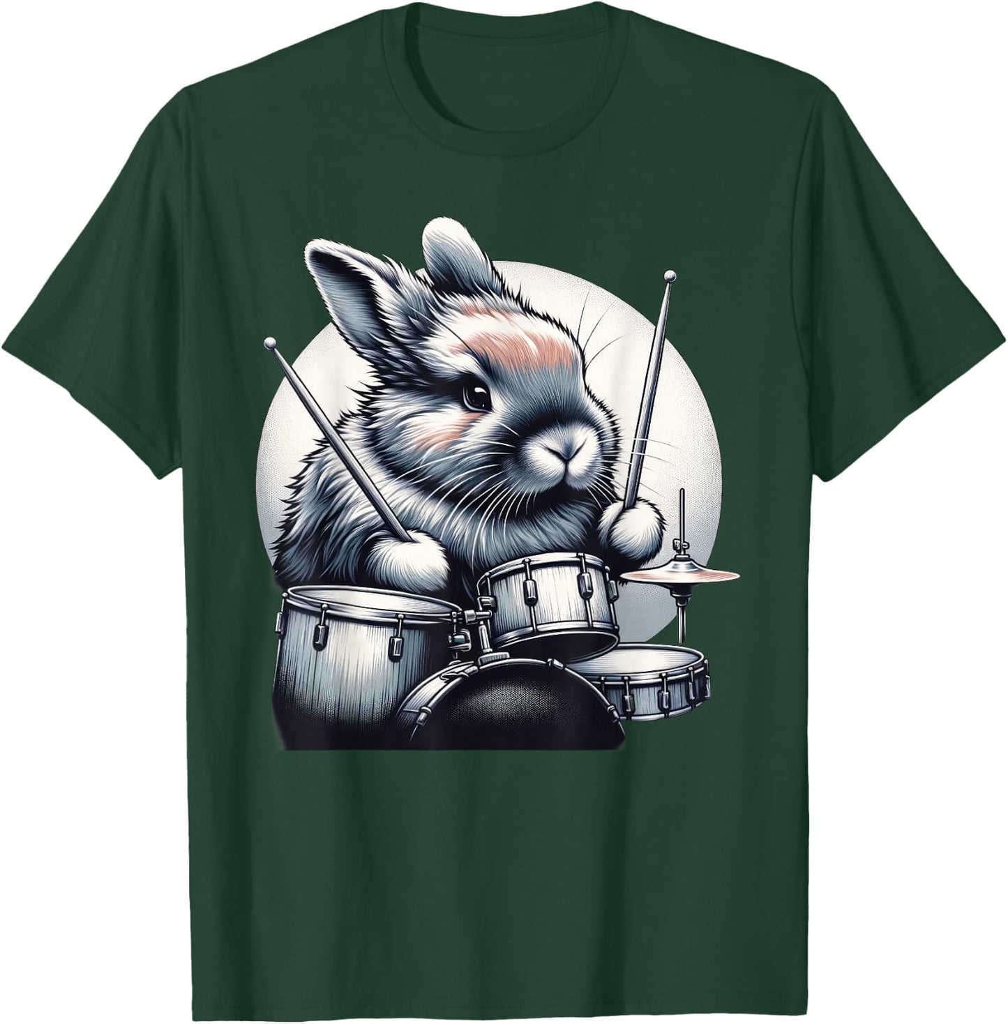Cute Rabbit Bunny Playing Drums Rabbits Drummer Music T-Shirt - T-Shirt | Forest