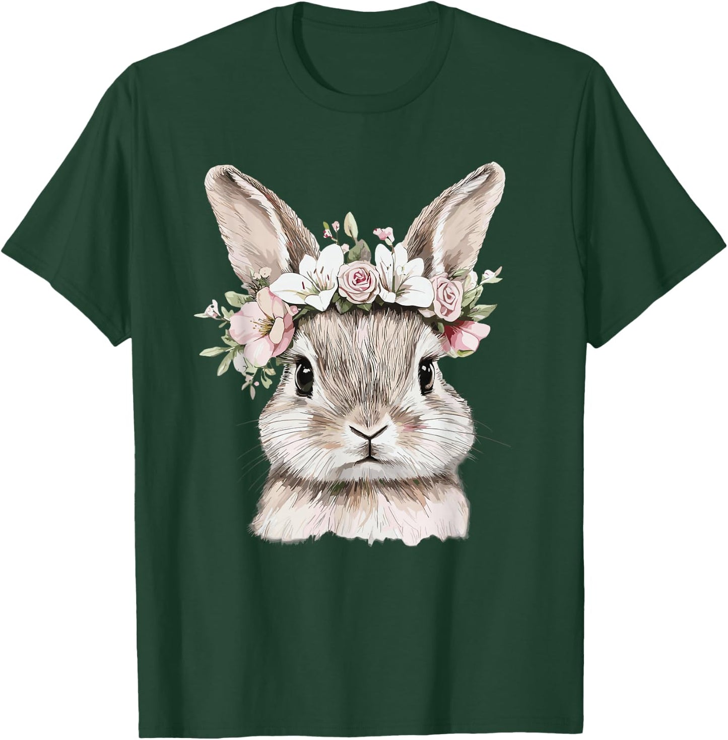 Cute Bunny with Floral Crown Illustration T-Shirt - T-Shirt | Forest