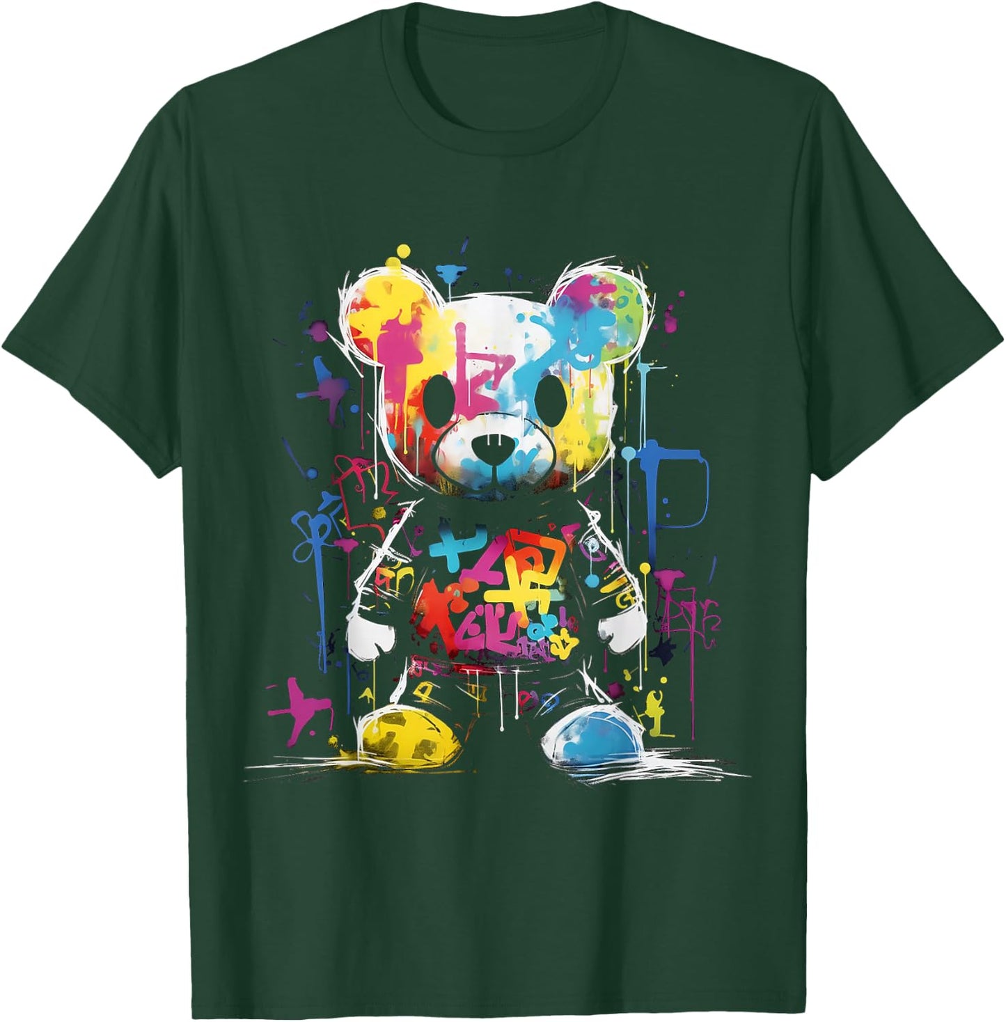 Bear Colourful Animal Graphic Bear , black T-Shirt - T-Shirt | Forest
