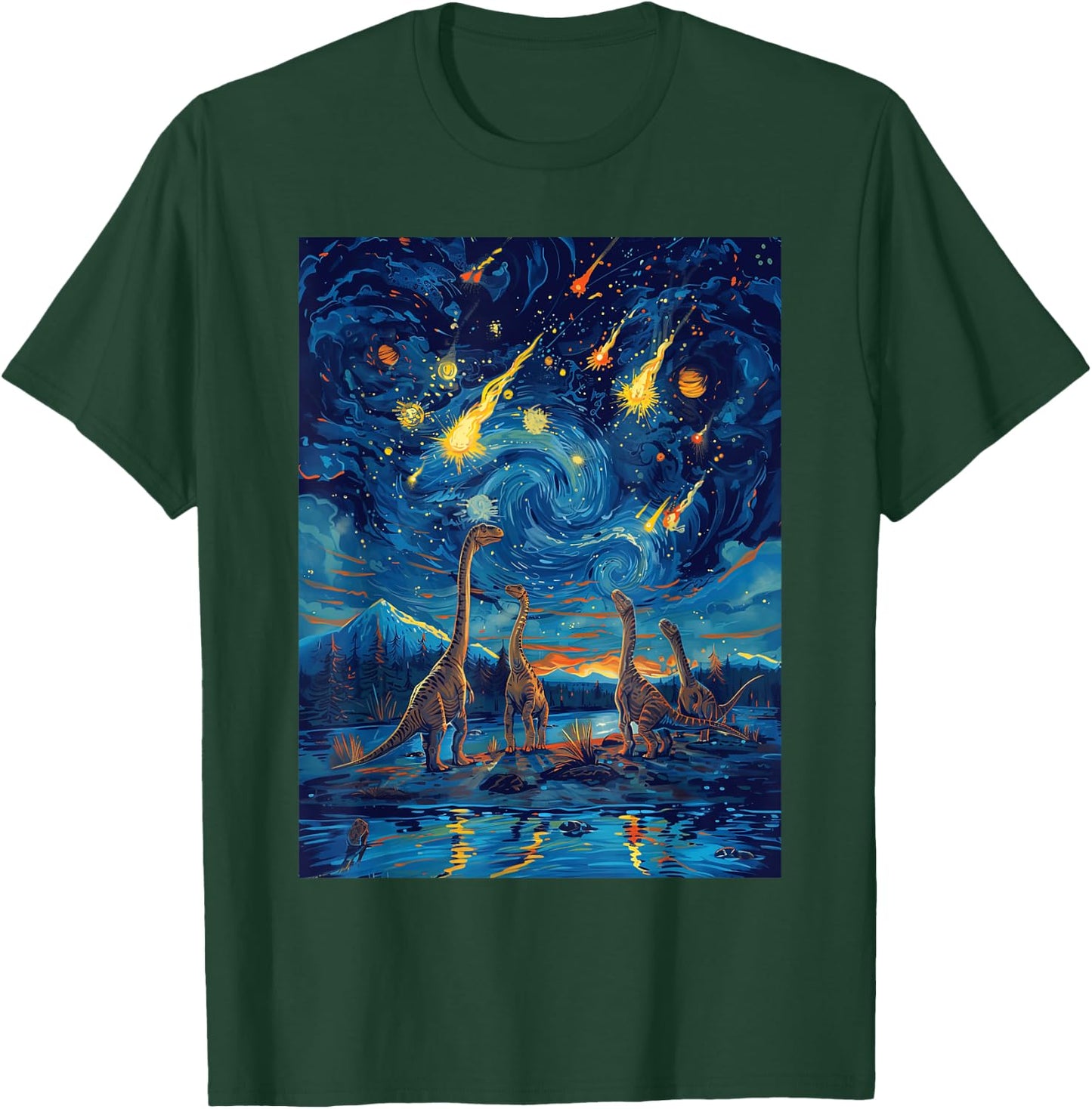 Last Day Of Dinosaur Meteor Shower Starry Night Funny Dino T-Shirt - T-Shirt | Forest