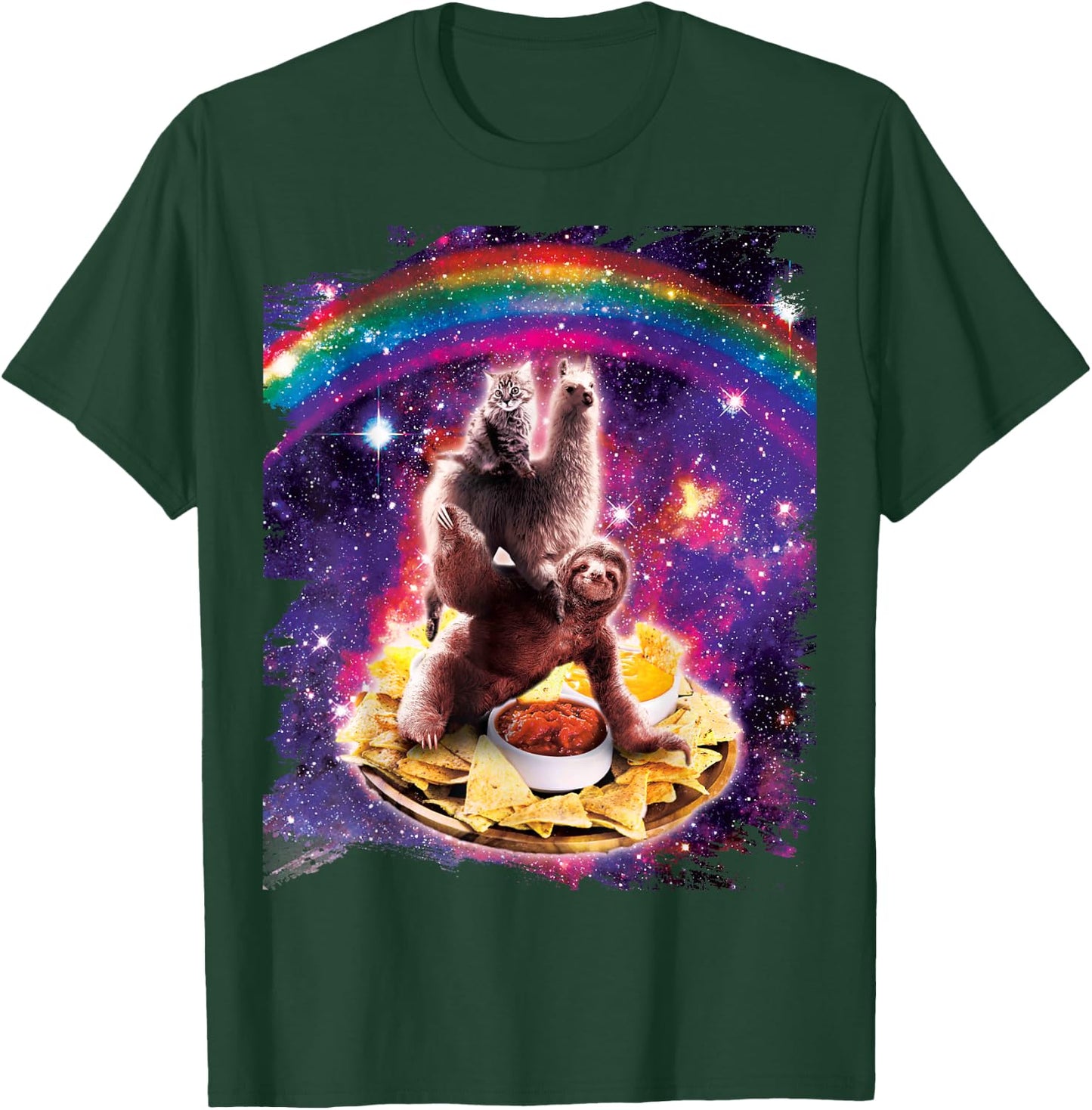 Space Cat Lama Sloth Riding Nachos T-Shirt - T-Shirt | Forest