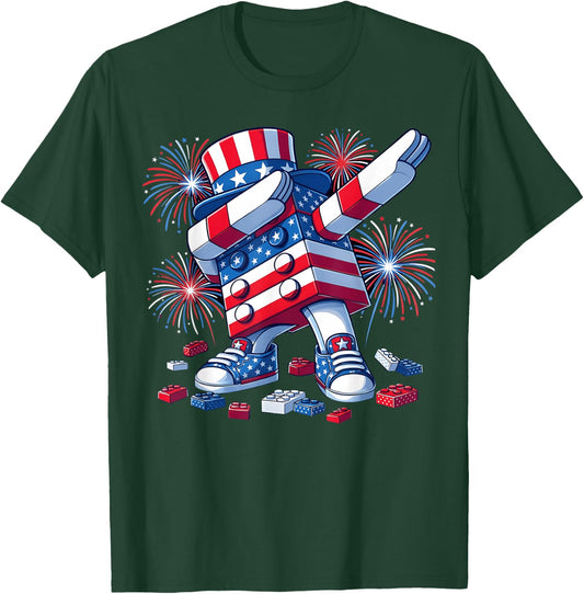 4th of July Master Builder Blocks Bricks Building Kids Boys T-Shirt - T-Shirt | Forest