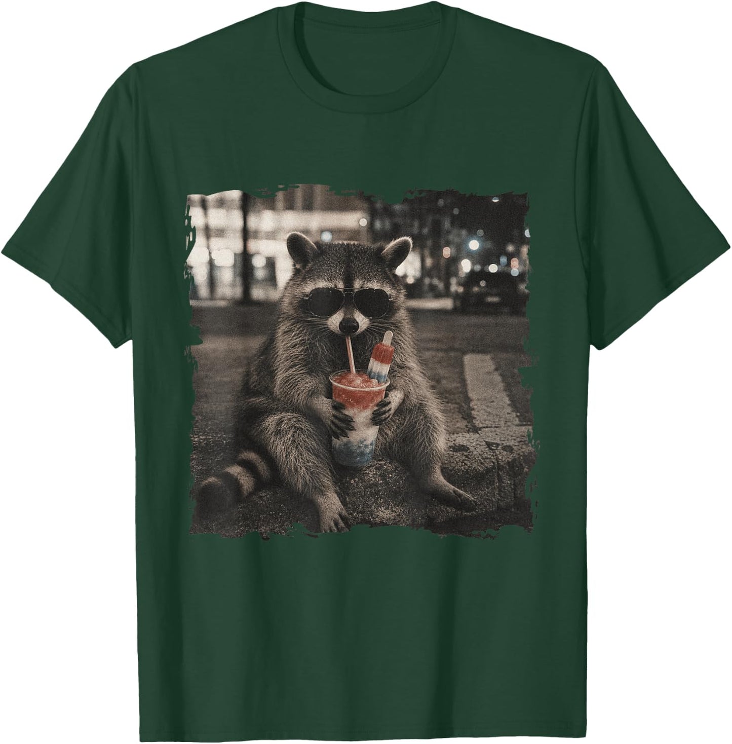 Patriotic Raccoon Drinking Iced Slushie 4th of July America T-Shirt - T-Shirt | Forest