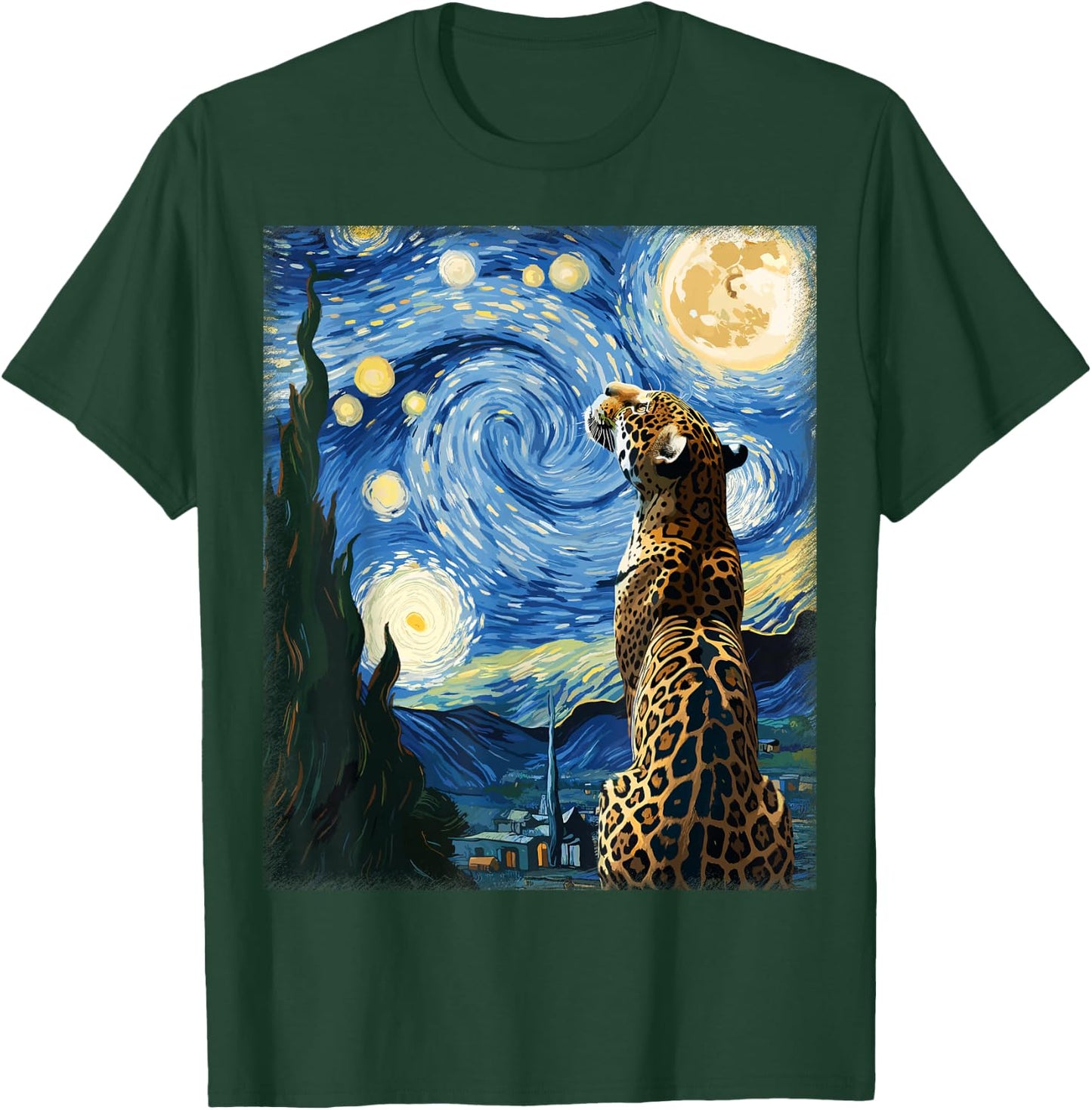 Artistic Jungle Animal Van Gogh Style Starry Night Jaguar T-Shirt - T-Shirt | Forest