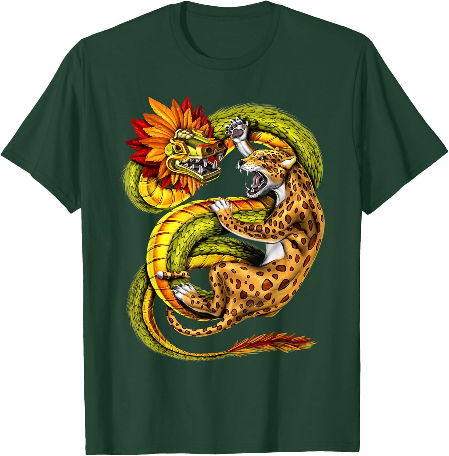 Aztec Feathered Serpent God Quetzalcoatl Aztec Jaguar T-Shirt - T-Shirt | Forest