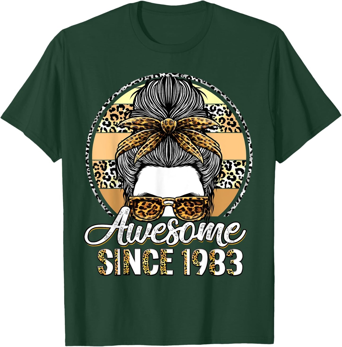 Awesome since 1983 40 Years Old Messy Bun Leopard T-Shirt - T-Shirt | Forest