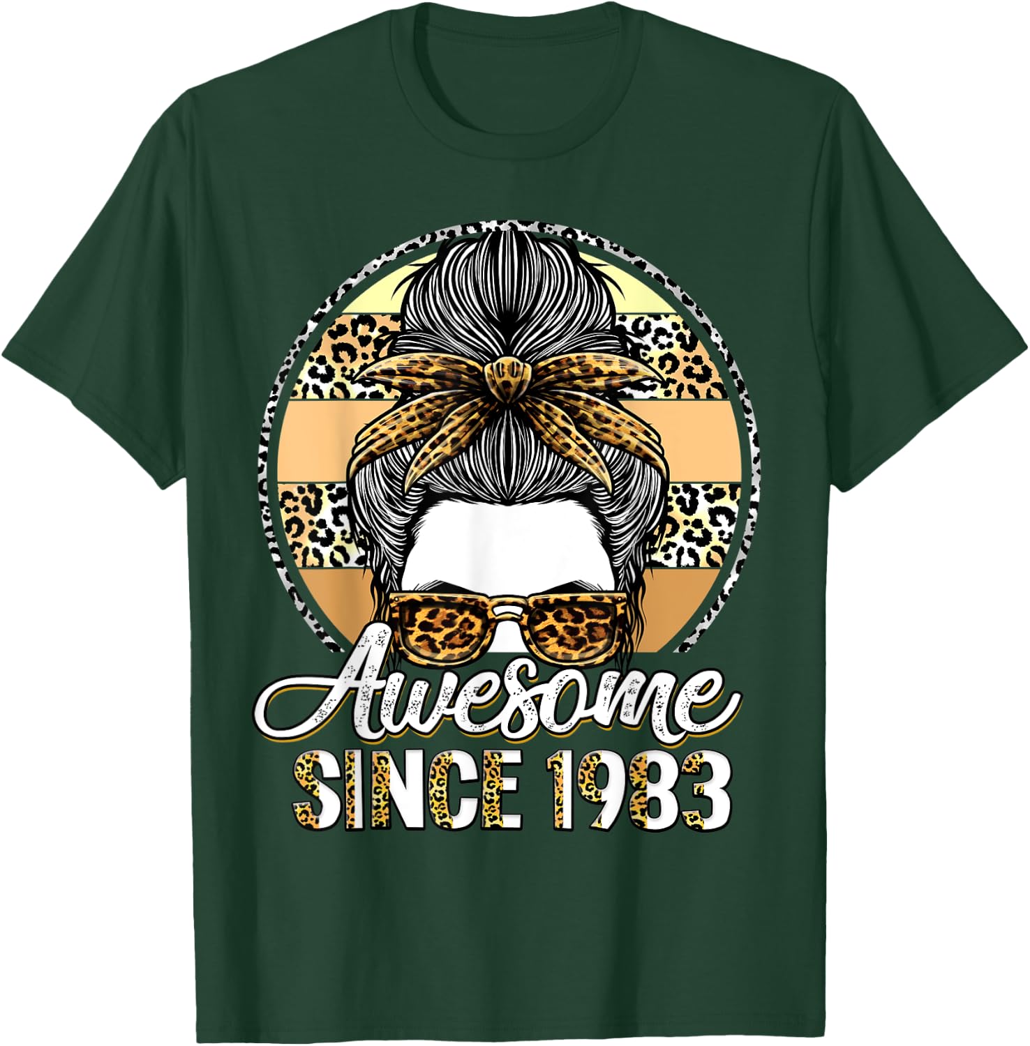 Awesome since 1983 40 Years Old Messy Bun Leopard T-Shirt - T-Shirt | Forest
