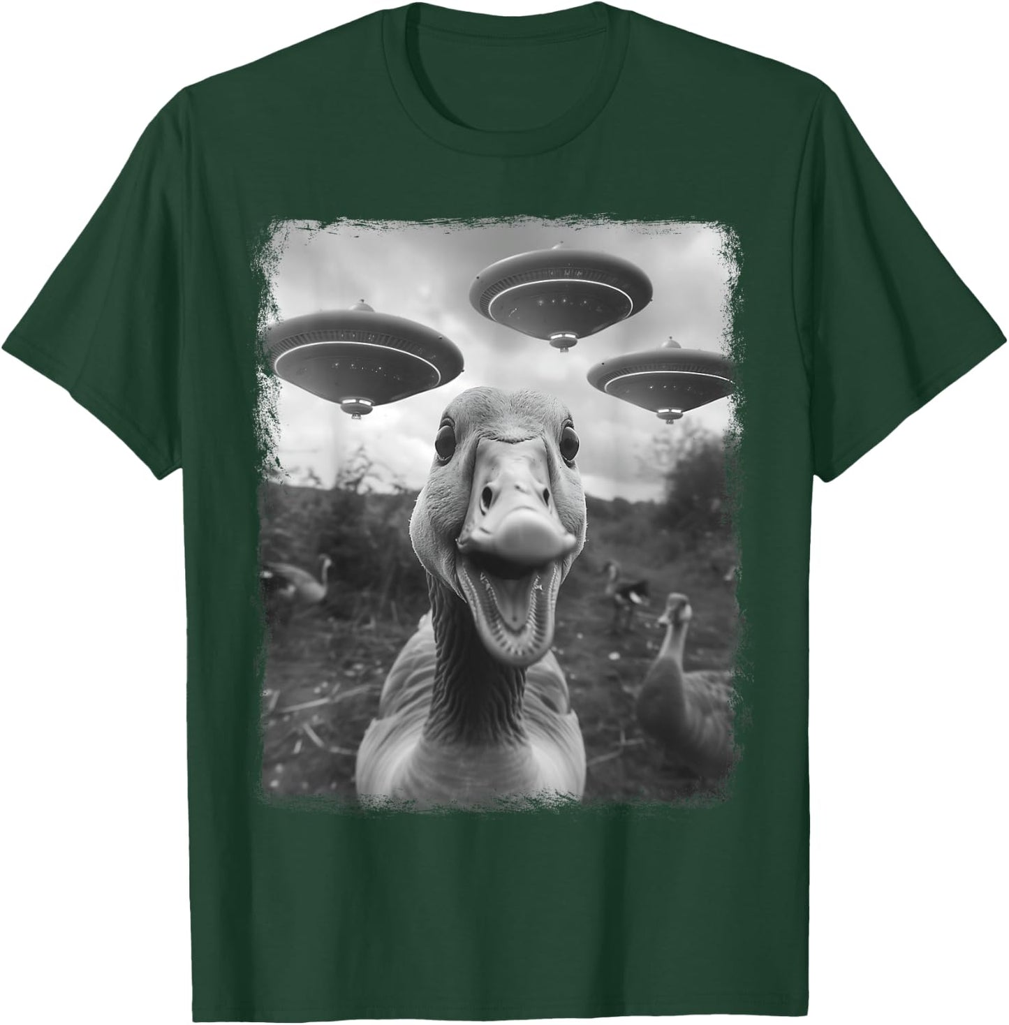 Goose Geese Duck UFO Alien Extraterrestrial Selfie T-Shirt - T-Shirt | Forest