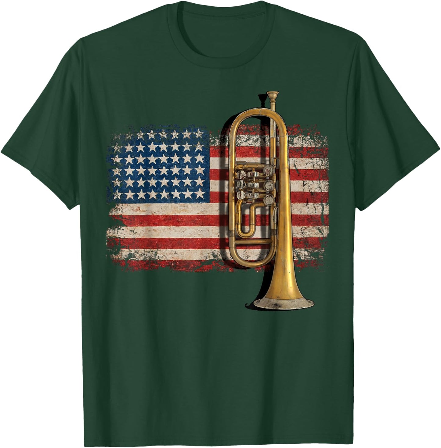 Trumpet USA American Flag Jazz Music Vintage Men T-Shirt - T-Shirt | Forest