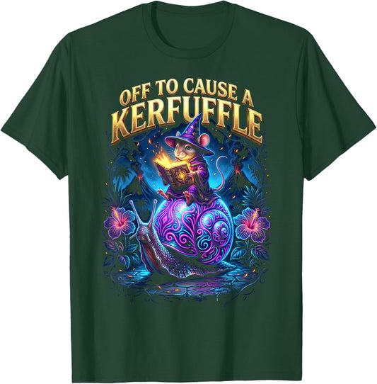 Off to Cause A Kerfuffle Wizard Mouse Riding Snail T-Shirt - T-Shirt | Forest