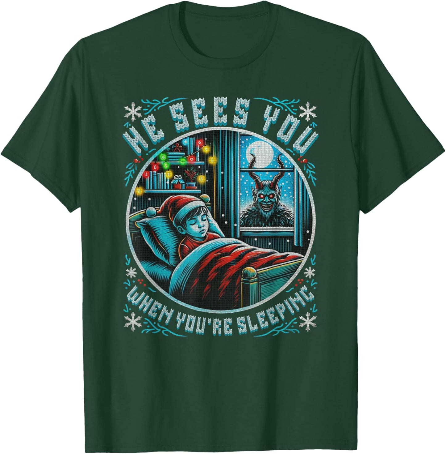 Splendifulous Merry Krampus He Sees You Vintage Horror Christmas Gothic -Adults T-Shirt - T-Shirt | Forest