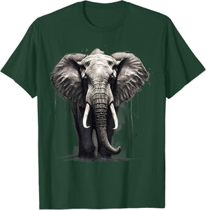 Elephant Safari Animal Print Motif Drawing Artwork Wildlife T-Shirt - T-Shirt | Forest
