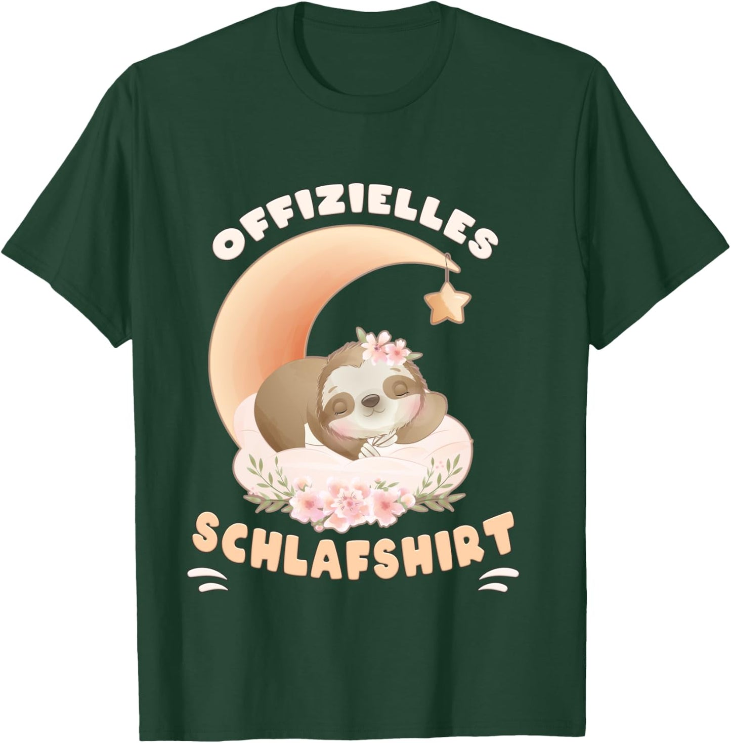Official Sloth Flowers Moon Sleep Shirt, black T-Shirt - T-Shirt | Forest