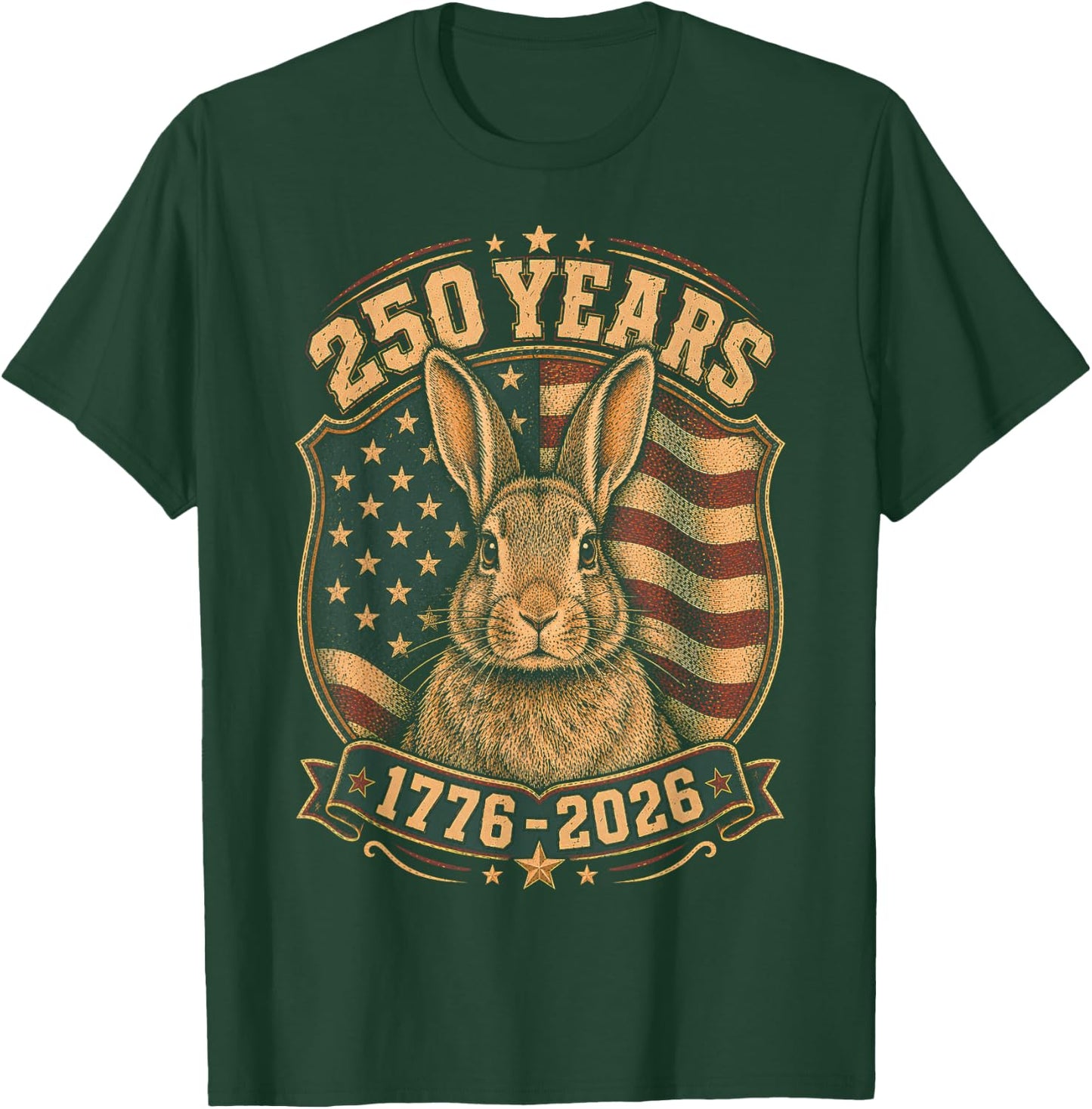 250th Anniversary USA 2026 American Flag Patriotic Rabbit T-Shirt - T-Shirt | Forest