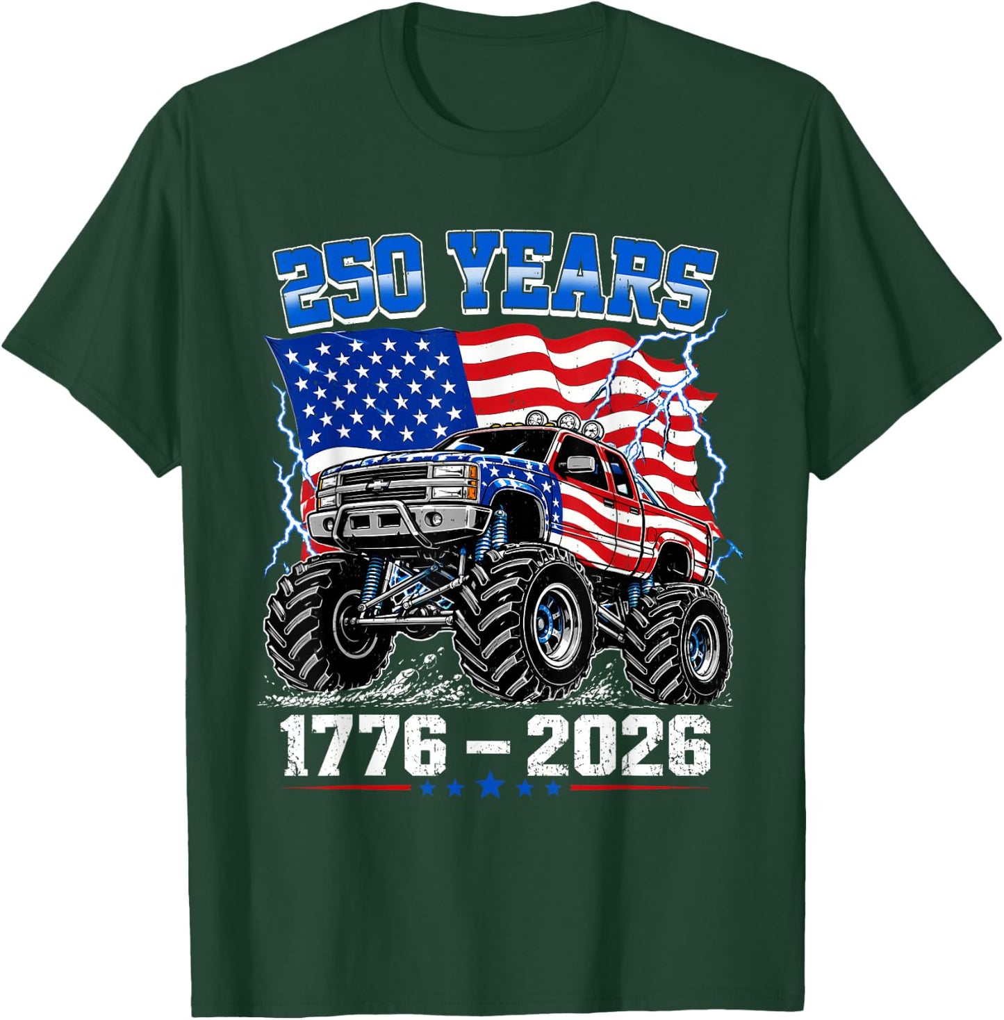 America 250th Patriotic USA Monster Truck 4th of July Kids T-Shirt - T-Shirt | Forest