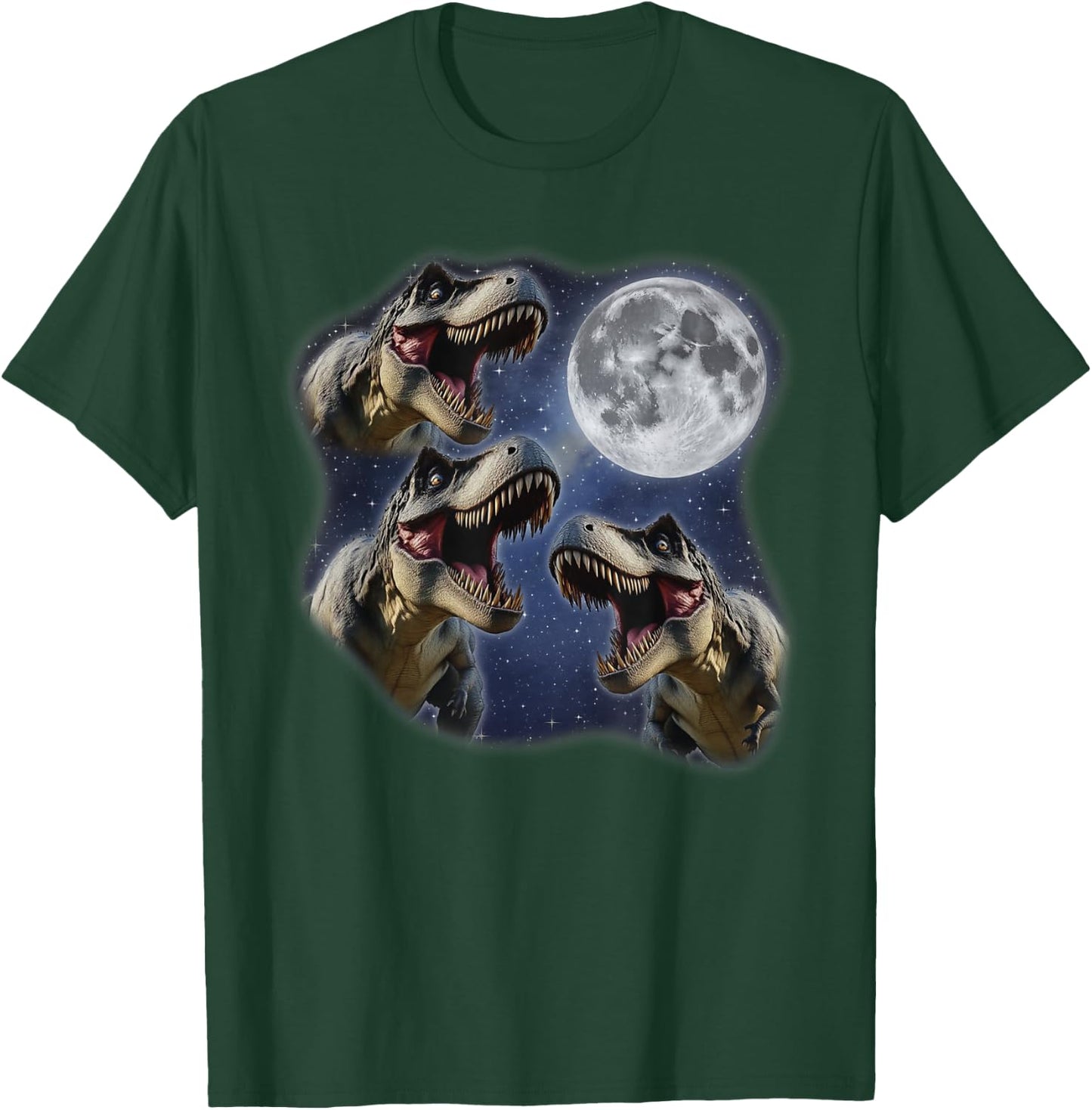 Three T-Rex Moon 3 Howling At Moon Funny Weird Cursed T-Shirt - T-Shirt | Forest