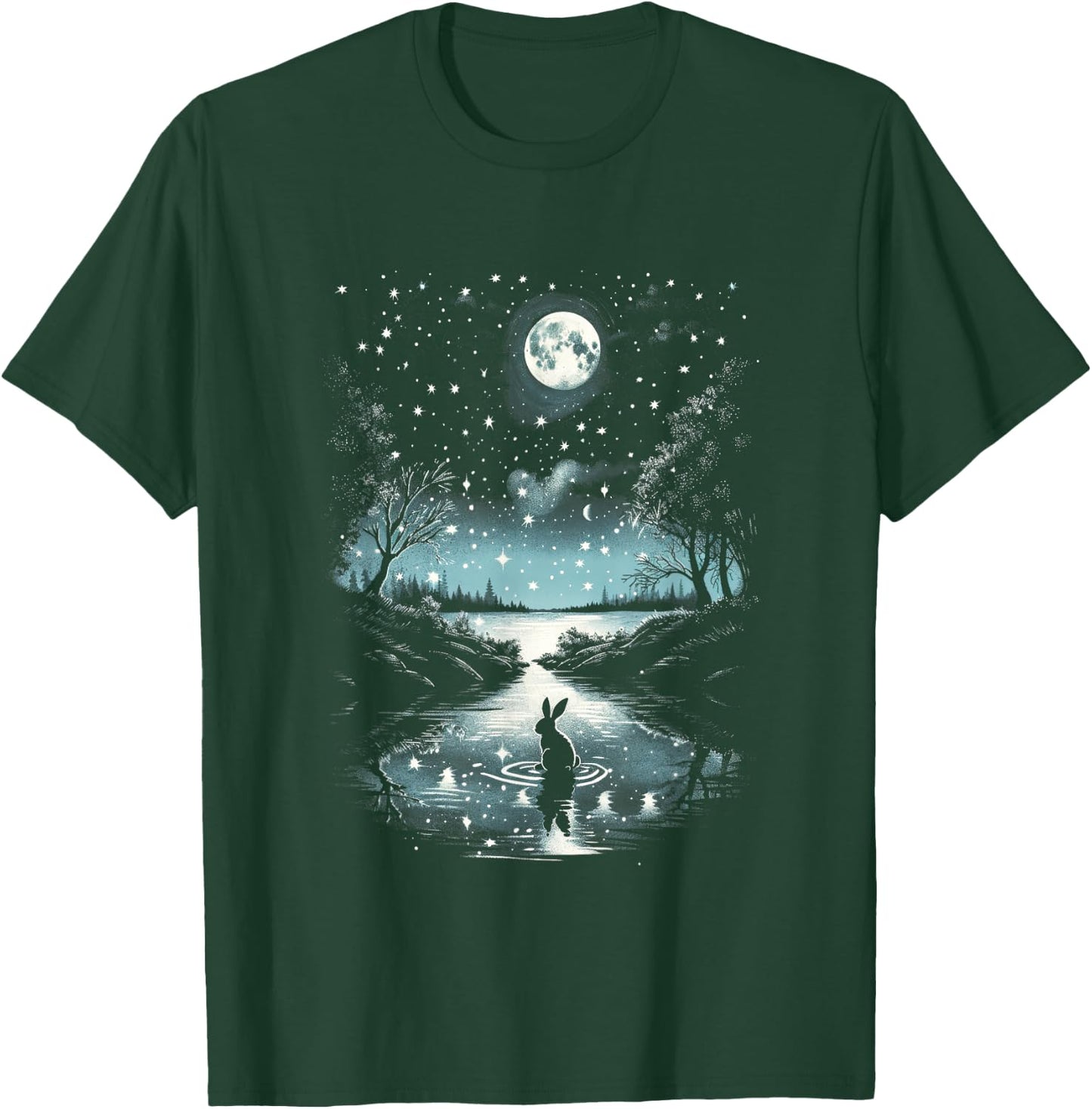 Serene Moonlit Bunny Moon Rabbit Night Sky T-Shirt - T-Shirt | Forest