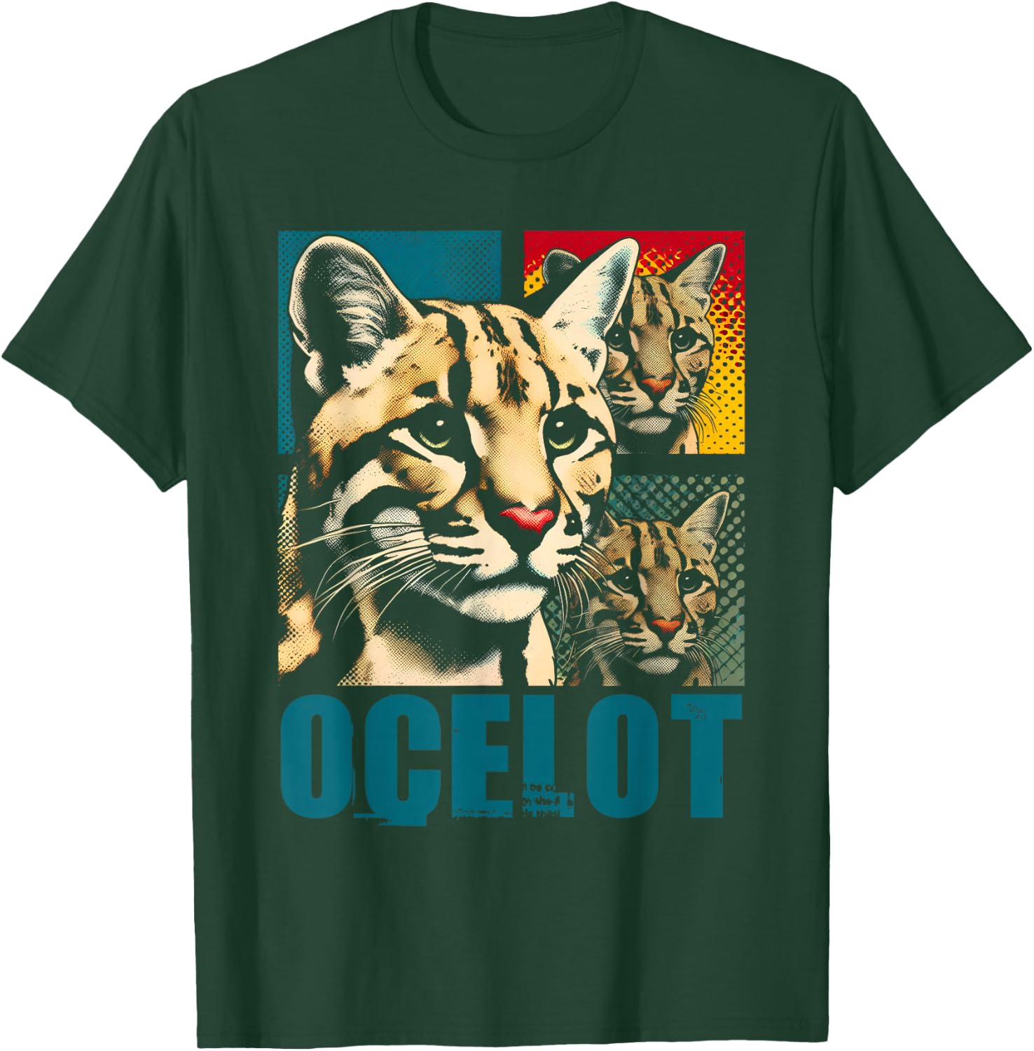 Ocelot Pop Art - Vintage Ocelot Jaguar Wild Cat Lover T-Shirt - T-Shirt | Forest