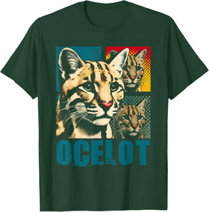 Ocelot Pop Art - Vintage Ocelot Jaguar Wild Cat Lover T-Shirt - T-Shirt | Forest
