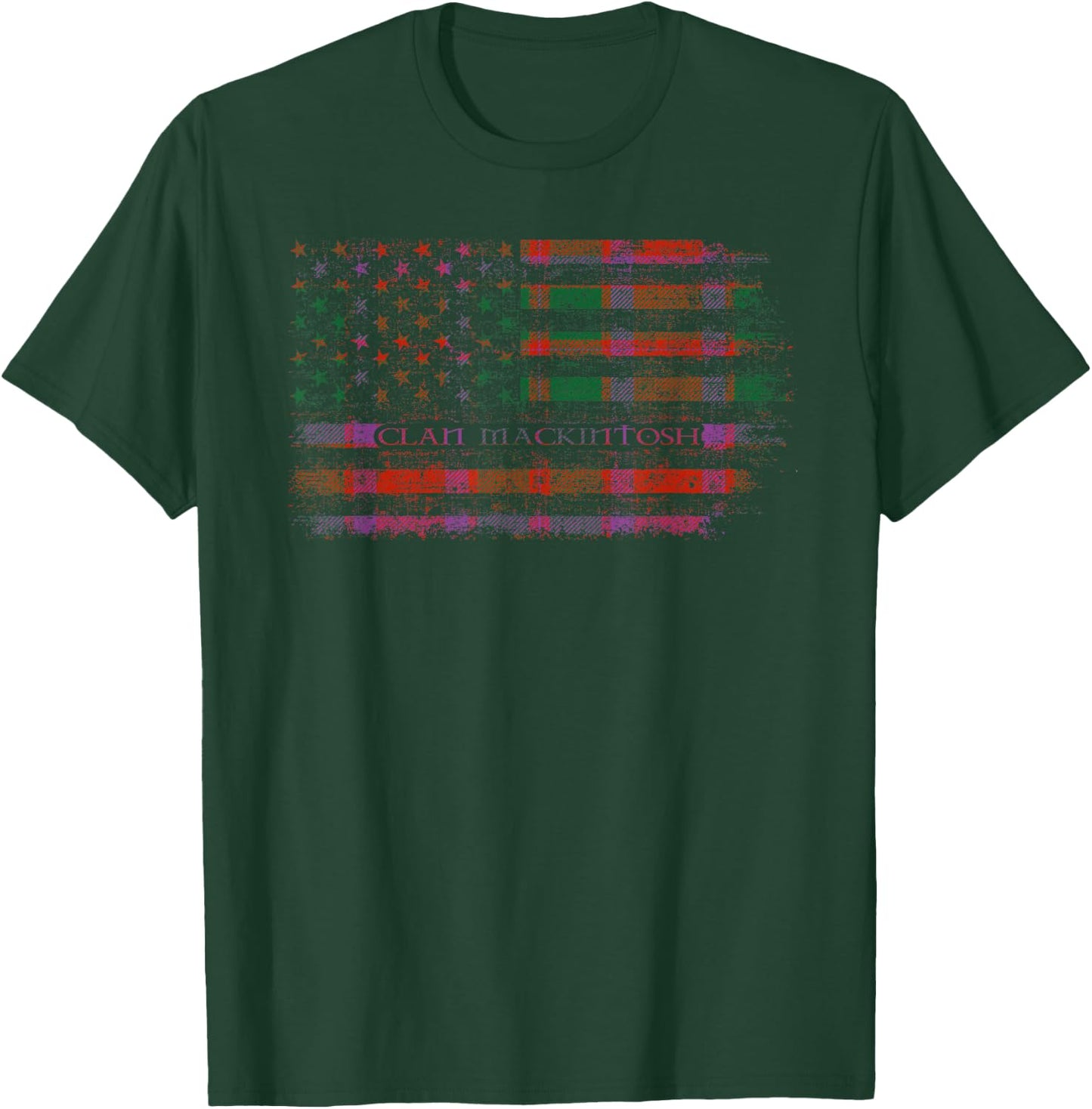 Clan MacKintosh Scottish tartan US flag kilt Scotland T-Shirt - T-Shirt | Forest