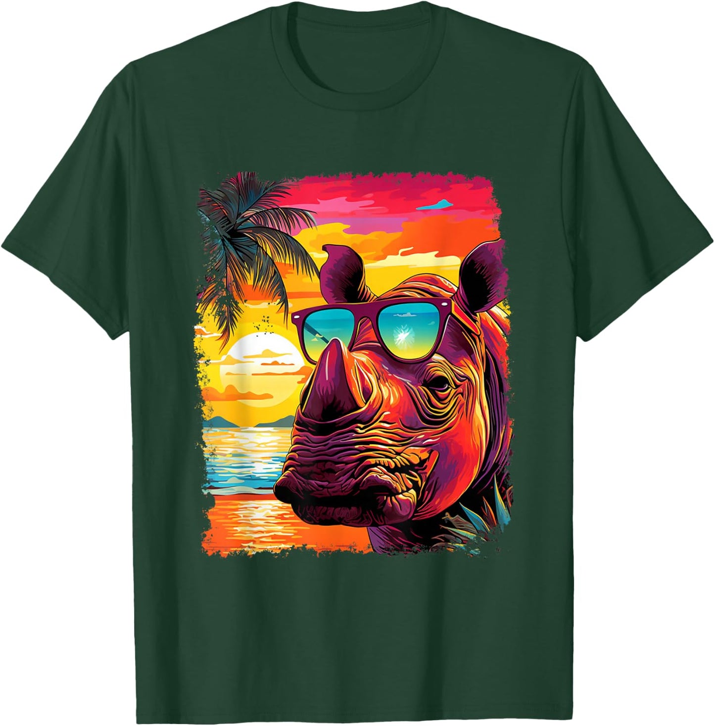 Rhinoceros Pop Art Vintage Zoo Animal Rhino Hawaiian T-Shirt - T-Shirt | Forest