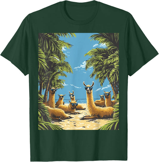 Funny Llamas Lounging On Beach T-Shirt - T-Shirt | Forest