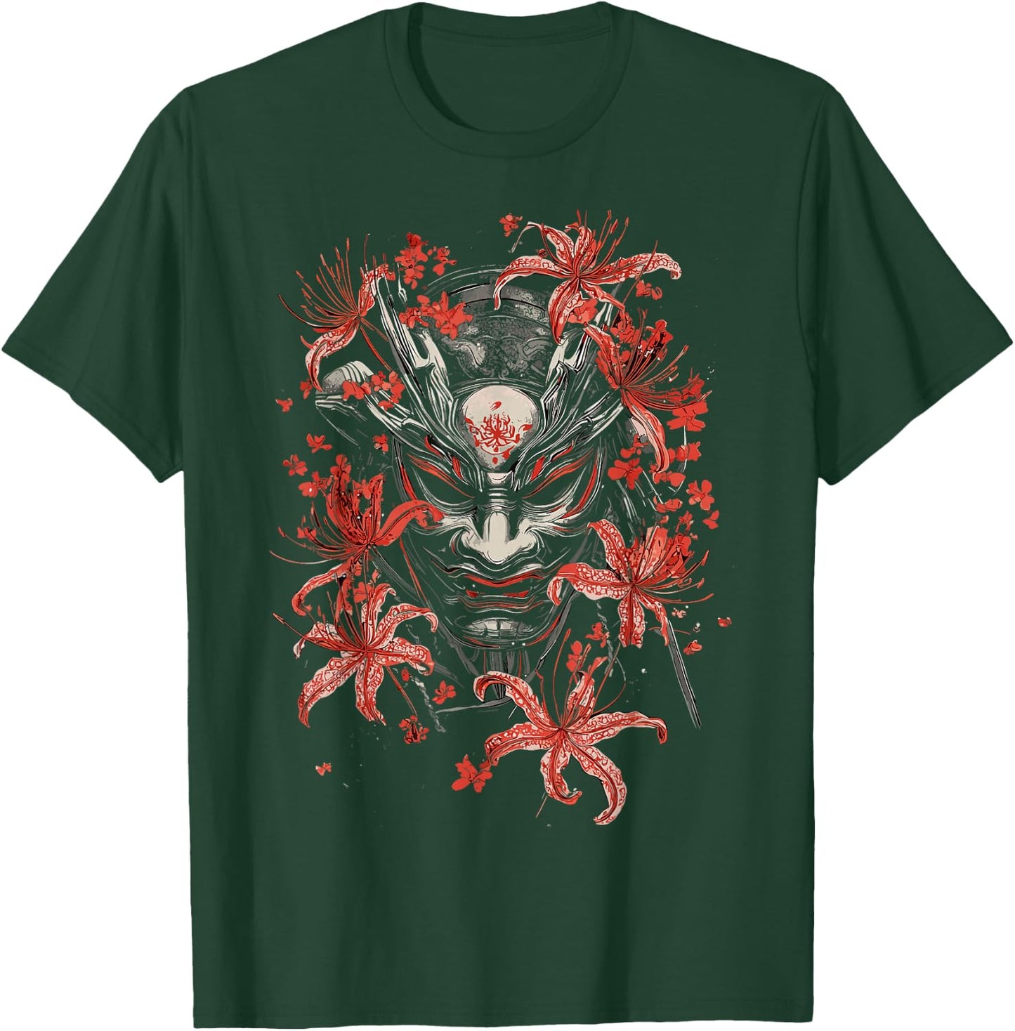 Red Spider Lily Flower Oni Mask Noh Japanese Anime Otaku T-Shirt - T-Shirt | Forest