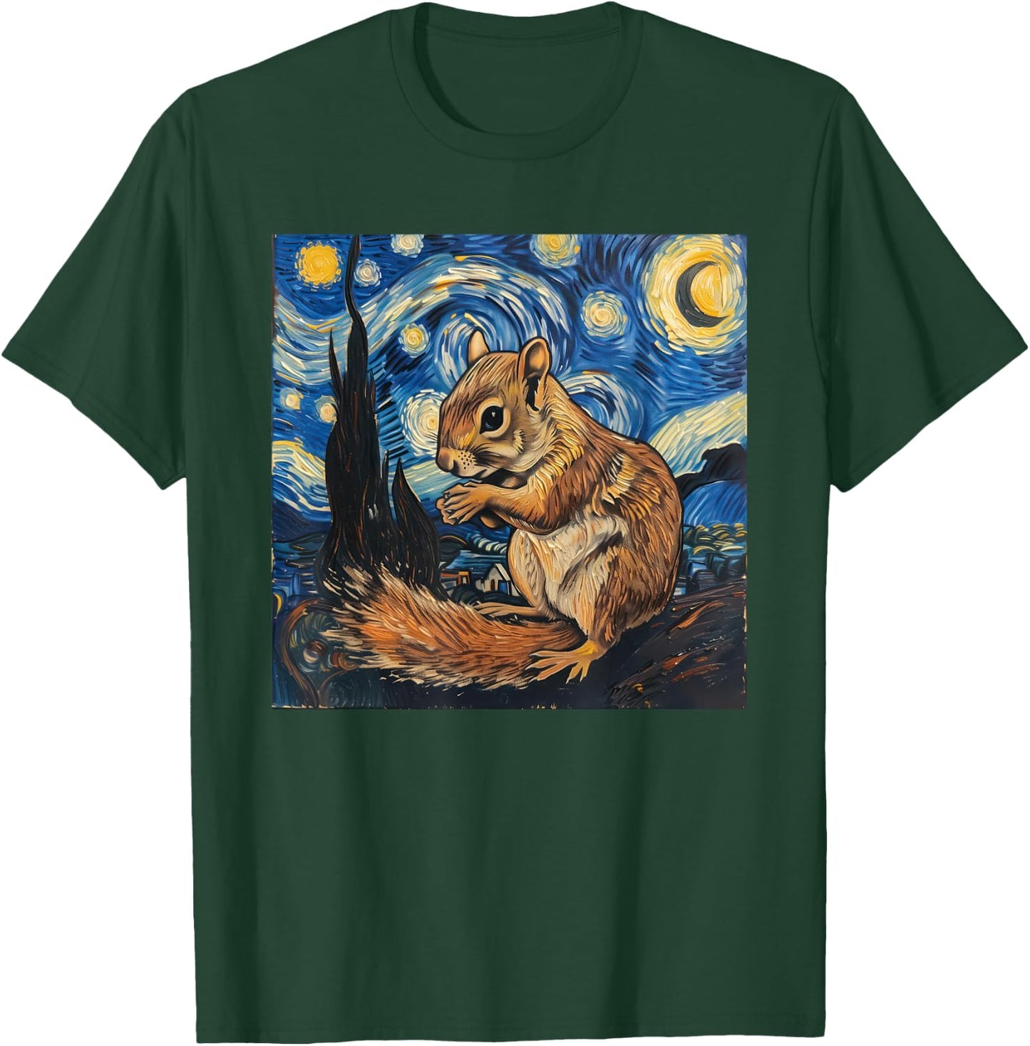Squirrel Van Gogh Style Starry Night T-Shirt - T-Shirt | Forest