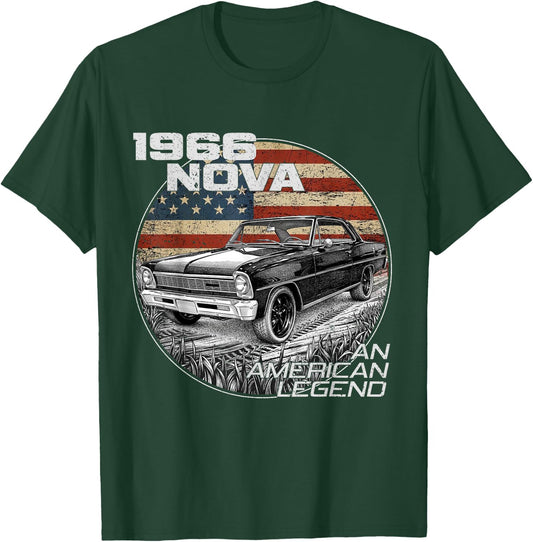 1966 66 Nova Silhouette Muscle Car American Flag T-Shirt - T-Shirt | Forest