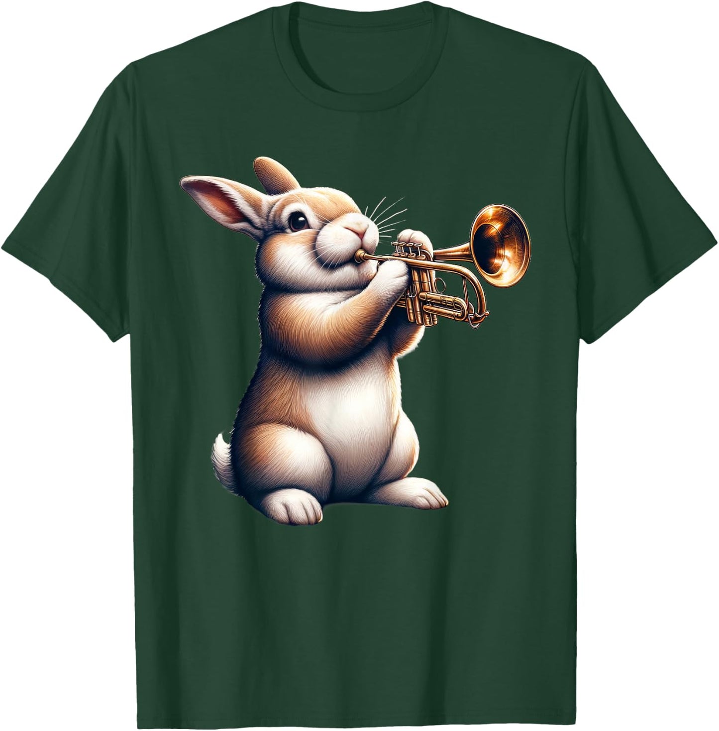 Cute Rabbit Bunny Playing Trumpet Rabbits Musician Music T-Shirt - T-Shirt | Forest