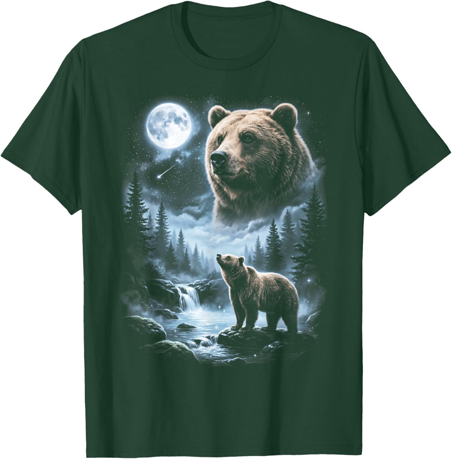 Grizzly Bear Howling at Moon 90's Retro T-Shirt - T-Shirt | Forest