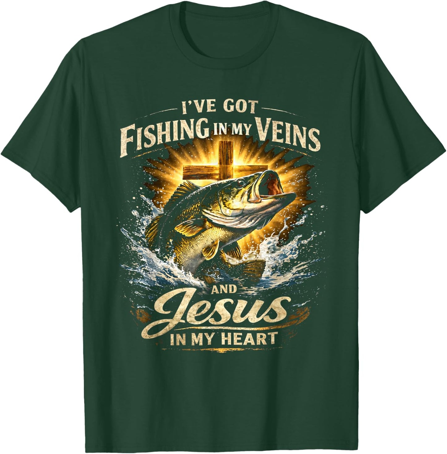 Fishing in My Veins Jesus in My Heart T-Shirt - T-Shirt | Forest