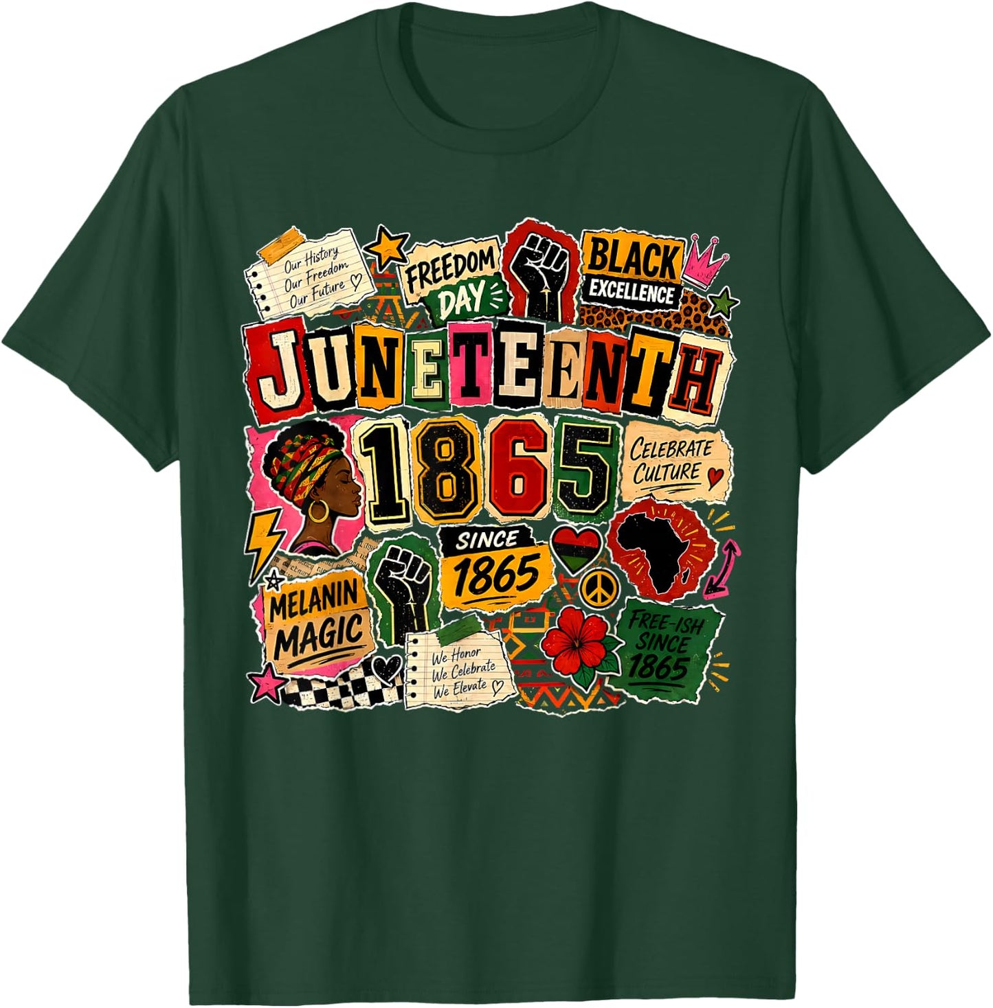 Juneteenth Freeish 1865 Afro Woman Africa Map Freedom Day T-Shirt - T-Shirt | Forest