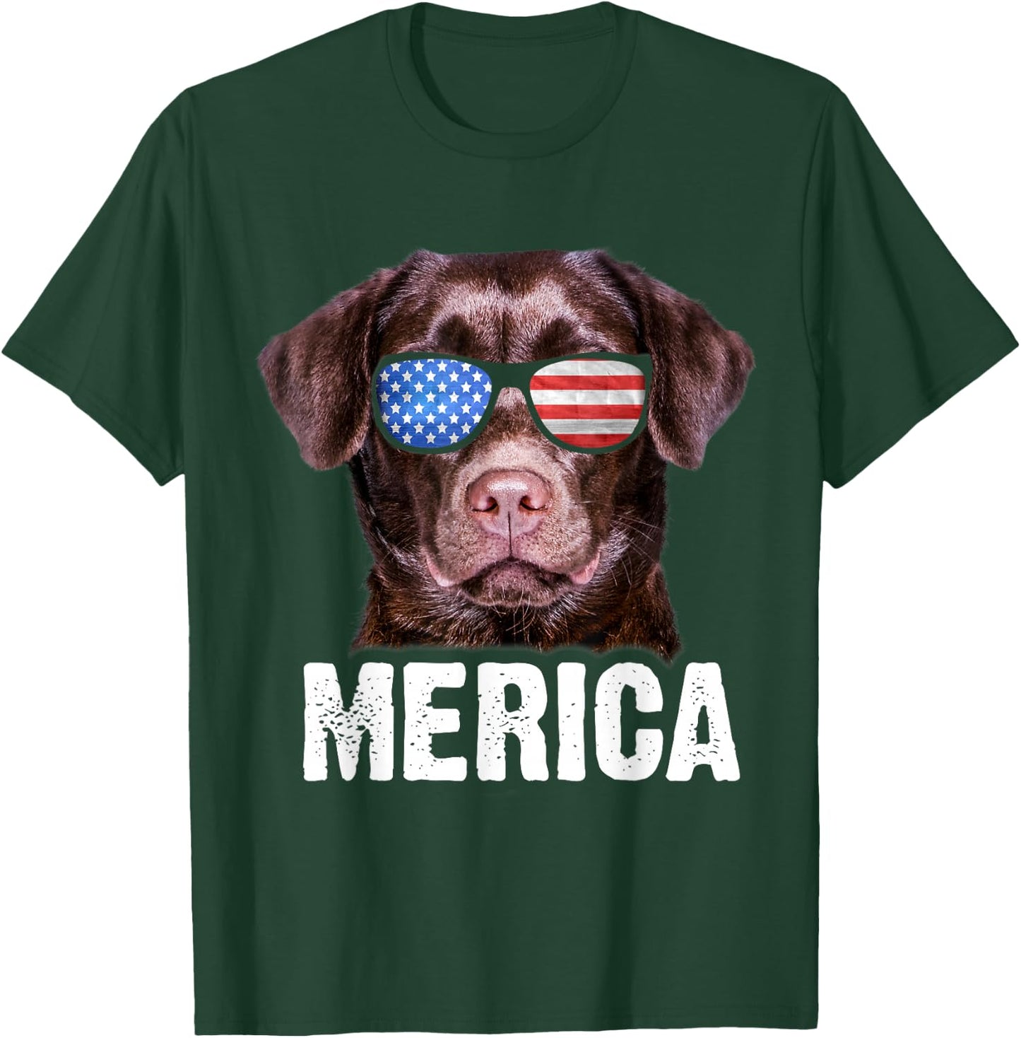 Chocolate Lab USA 4th July American Flag Labrador T-Shirt - T-Shirt | Forest