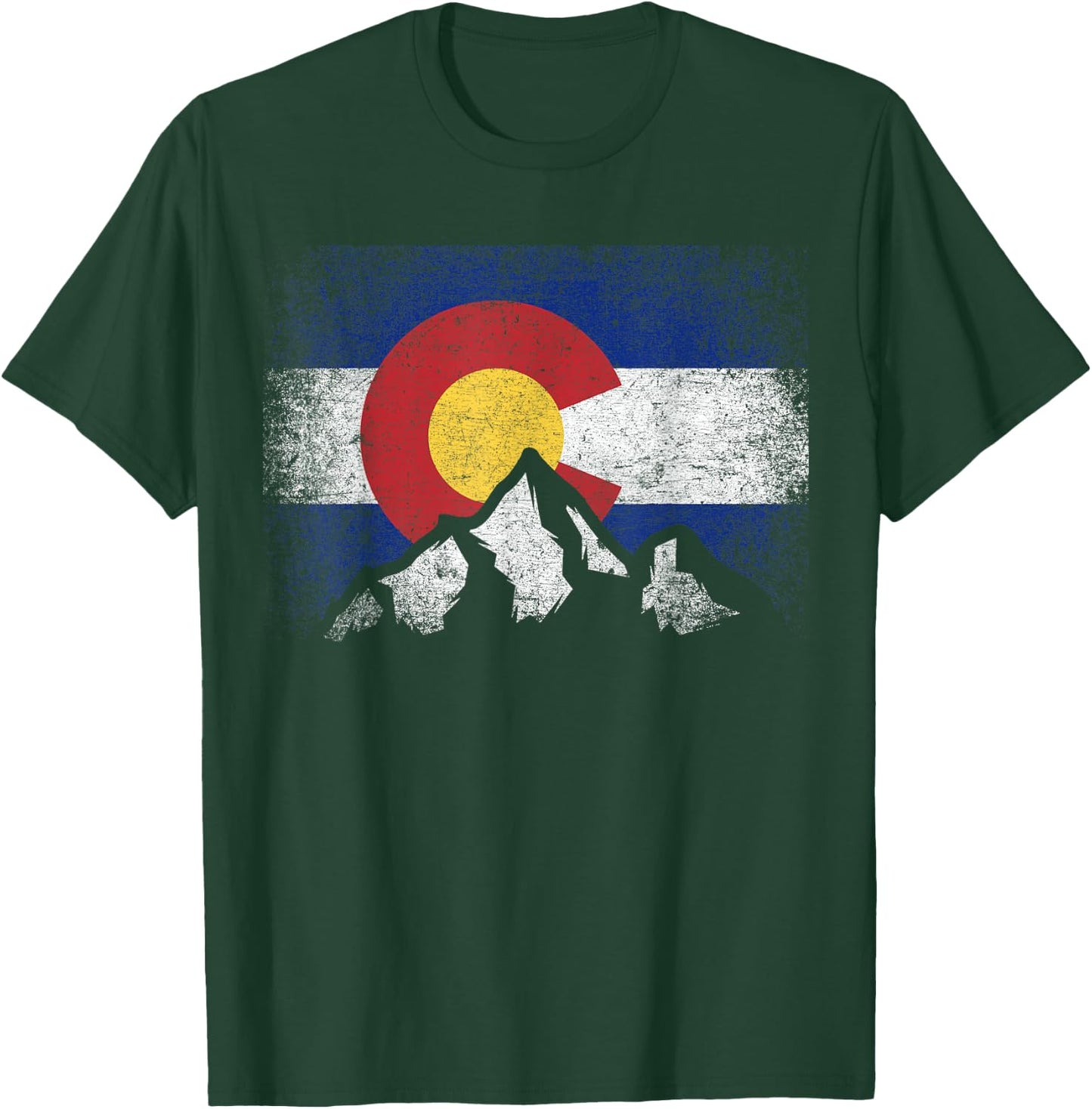 Colorado Flag Mountain Ski Winter Gift Hiker Hiking Camping Small T-Shirt - T-Shirt | Forest