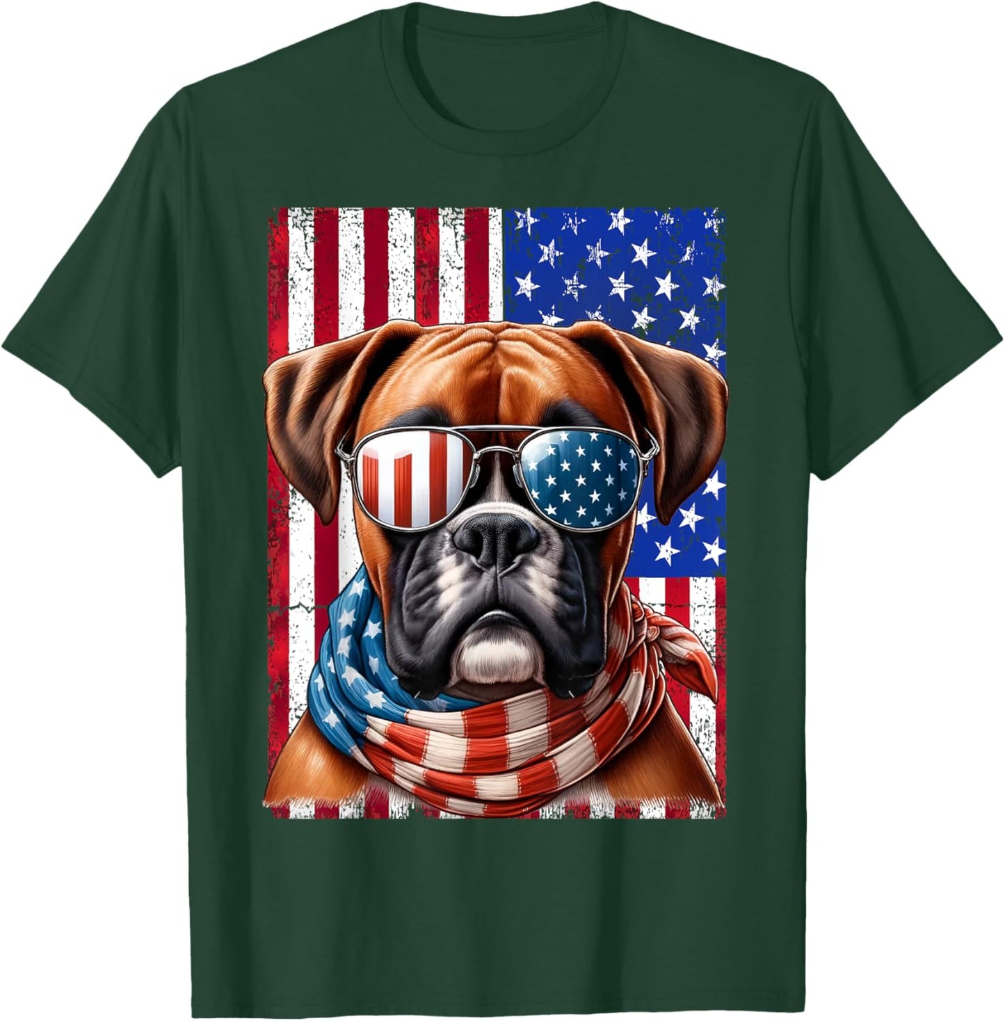 Boxer Dog USA Flag Sunglasses Patriotic Dog 4th of July Men T-Shirt - T-Shirt | Forest