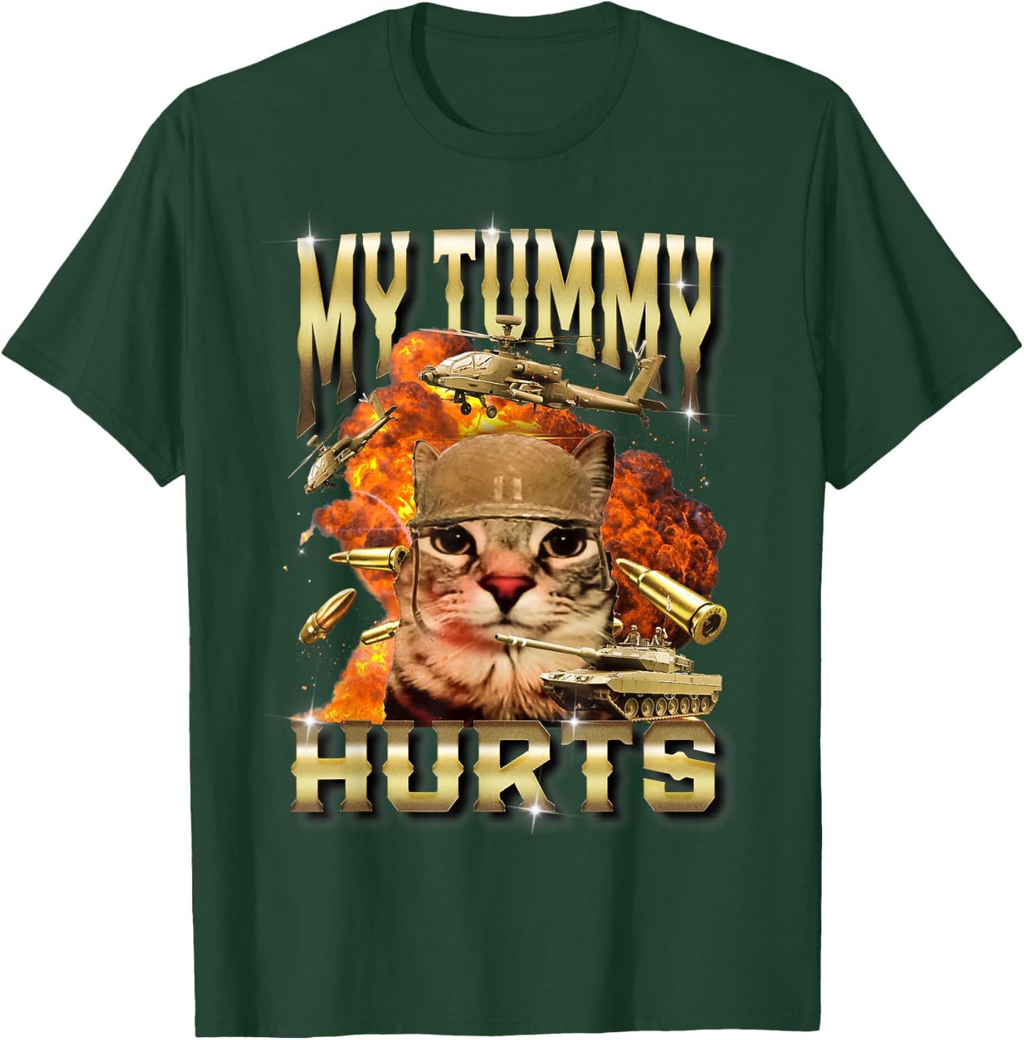 My Tummy Hurts Cat Meme Bootleg Funny T-Shirt - T-Shirt | Forest