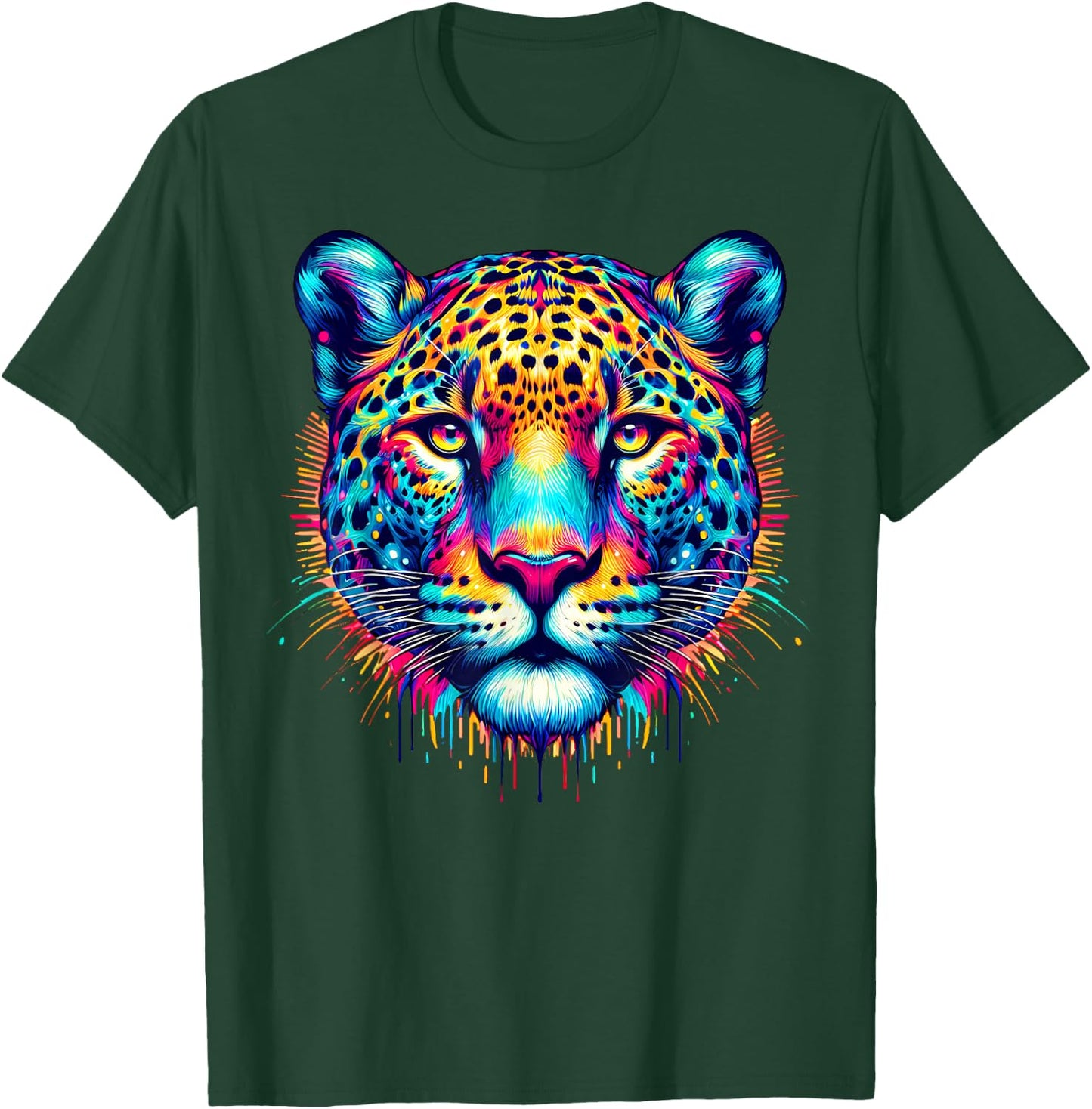 Cool Jaguar Graphic Spirit Animal Illustration Tie Dye Art T-Shirt - T-Shirt | Forest