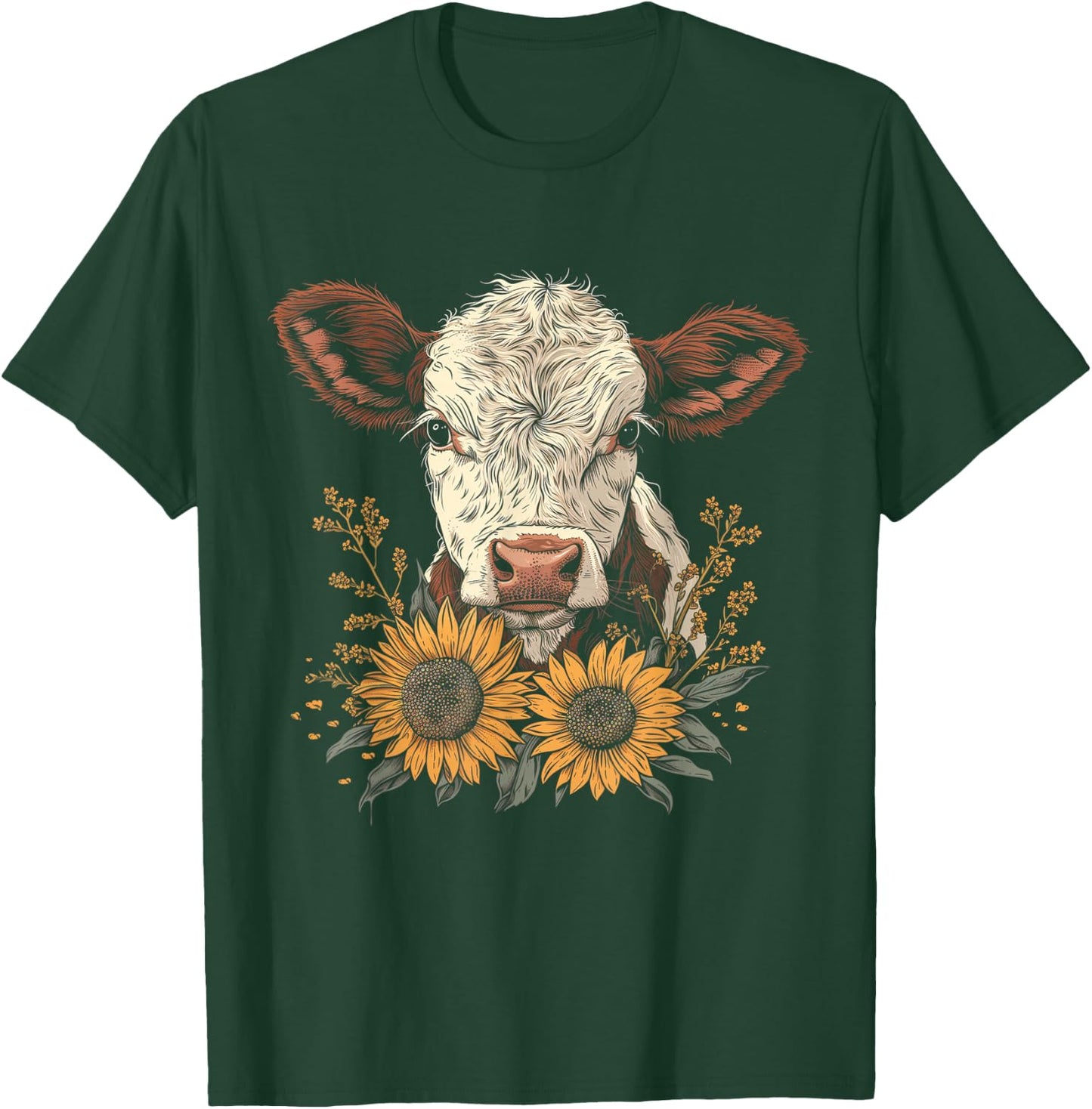 Cow Sunflowers Cute Baby Cow Vintage Farm Animals Farmer T-Shirt - T-Shirt | Forest