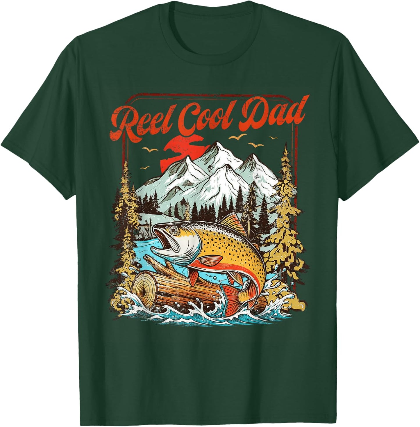 Reel Cool Dad Trout Fishing Vintage Outdoor Art Father's Day T-Shirt - T-Shirt | Forest
