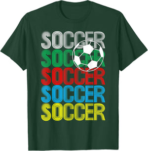 Soccer Retro Repeating Word Mark Pattern T-Shirt - T-Shirt | Forest