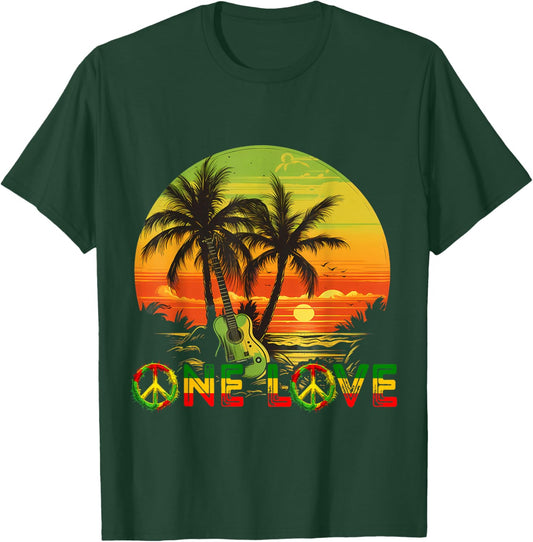 Rasta Reggae Sunset Reggae Music Guitar Guitarist Jamaica , black T-Shirt - T-Shirt | Forest