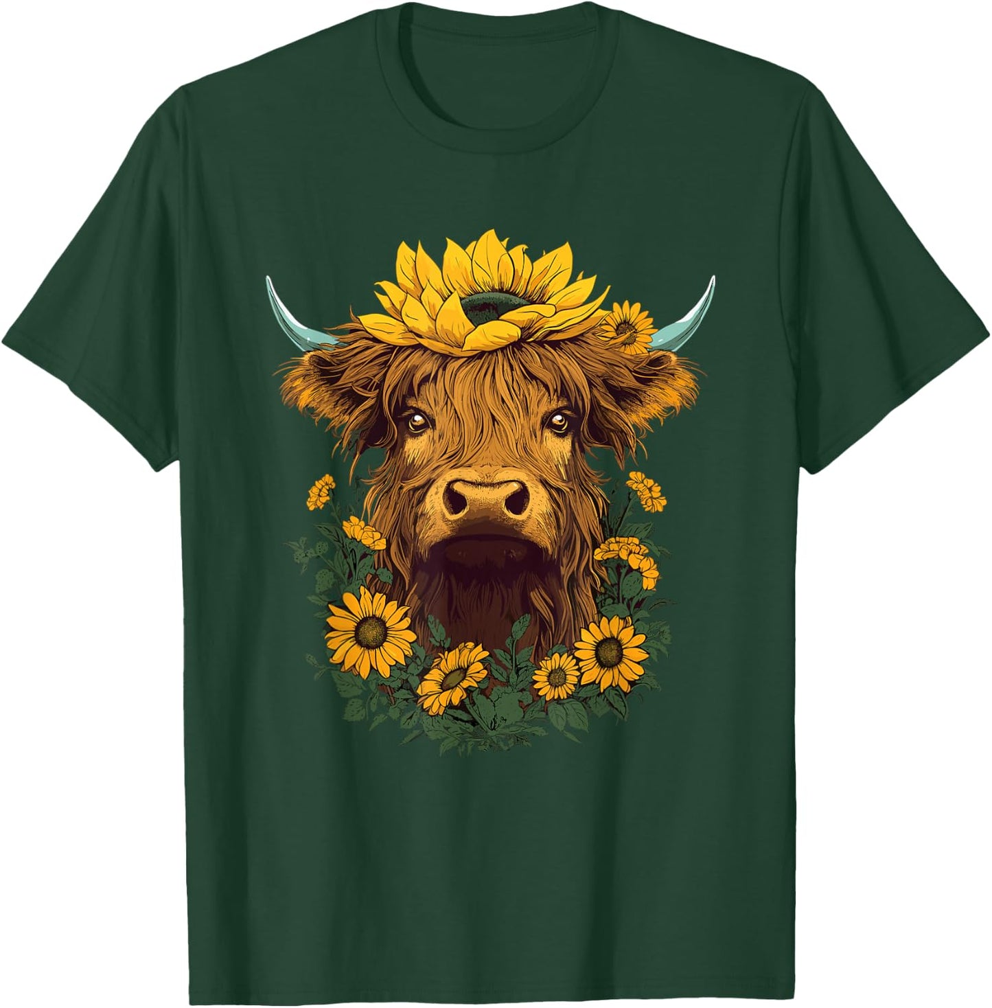 Highland Cow Sunflower Western Country T-Shirt - T-Shirt | Forest
