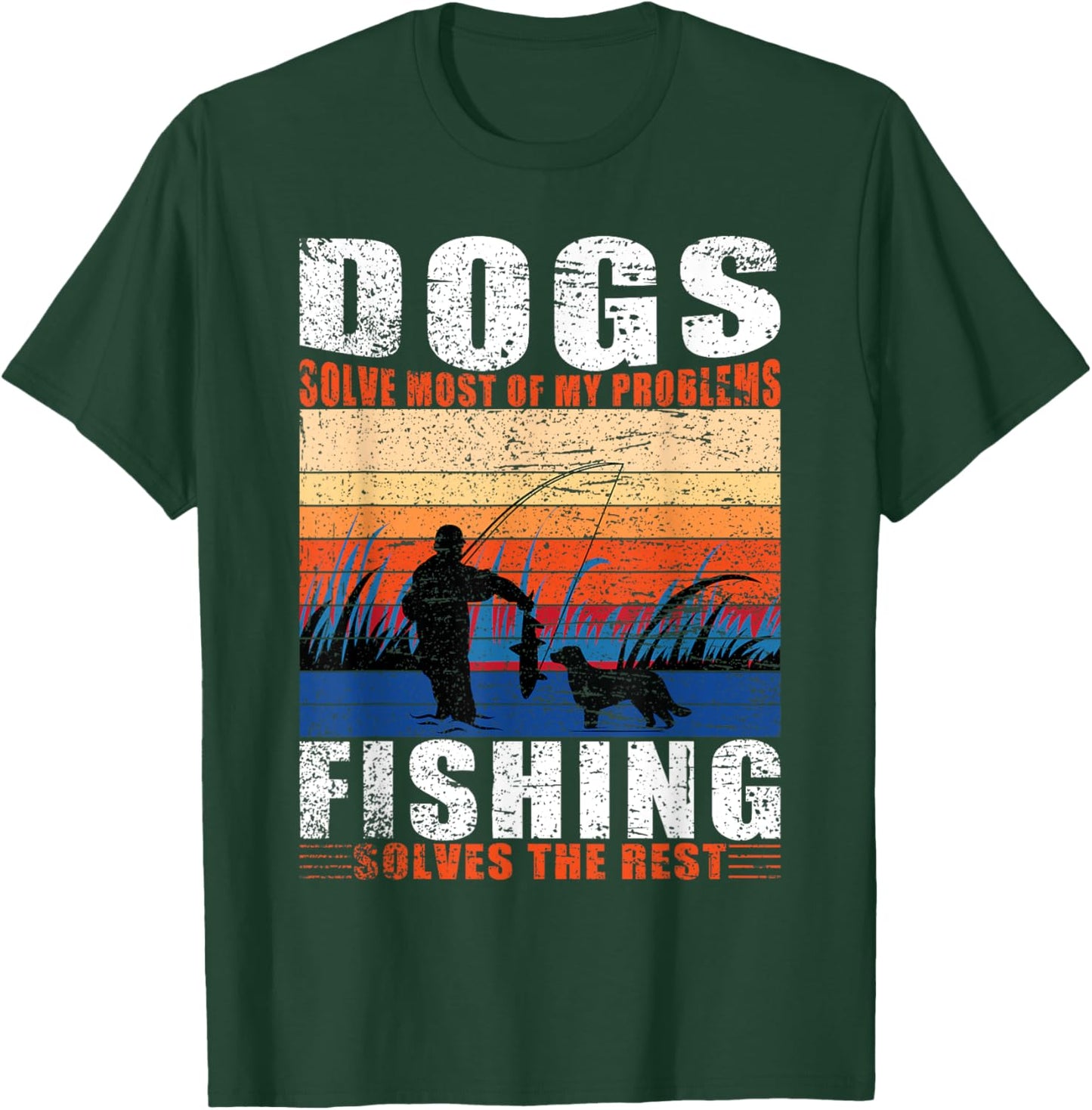 Old man Fishing Dad Dogs T-Shirt - T-Shirt | Forest