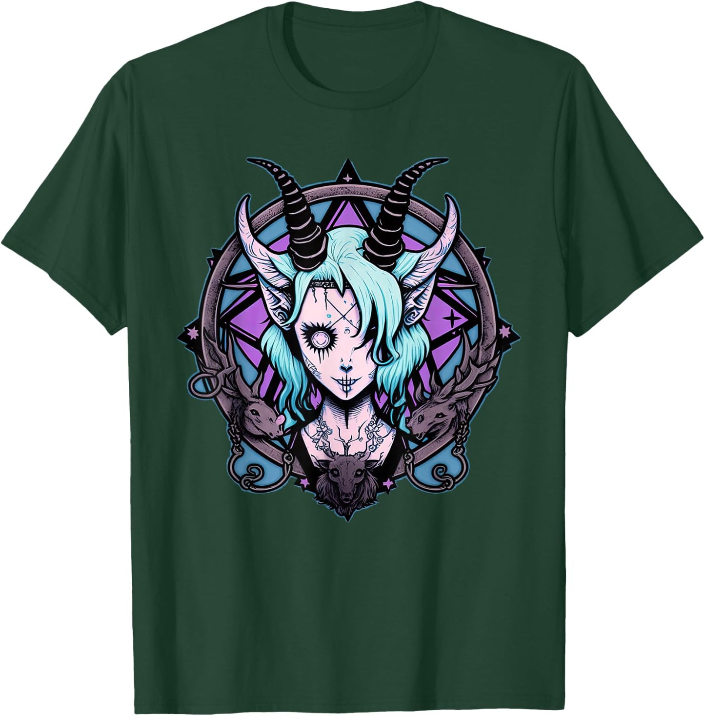 Kawaii Paste Scary Goat Pentacle T-Shirt - T-Shirt | Forest